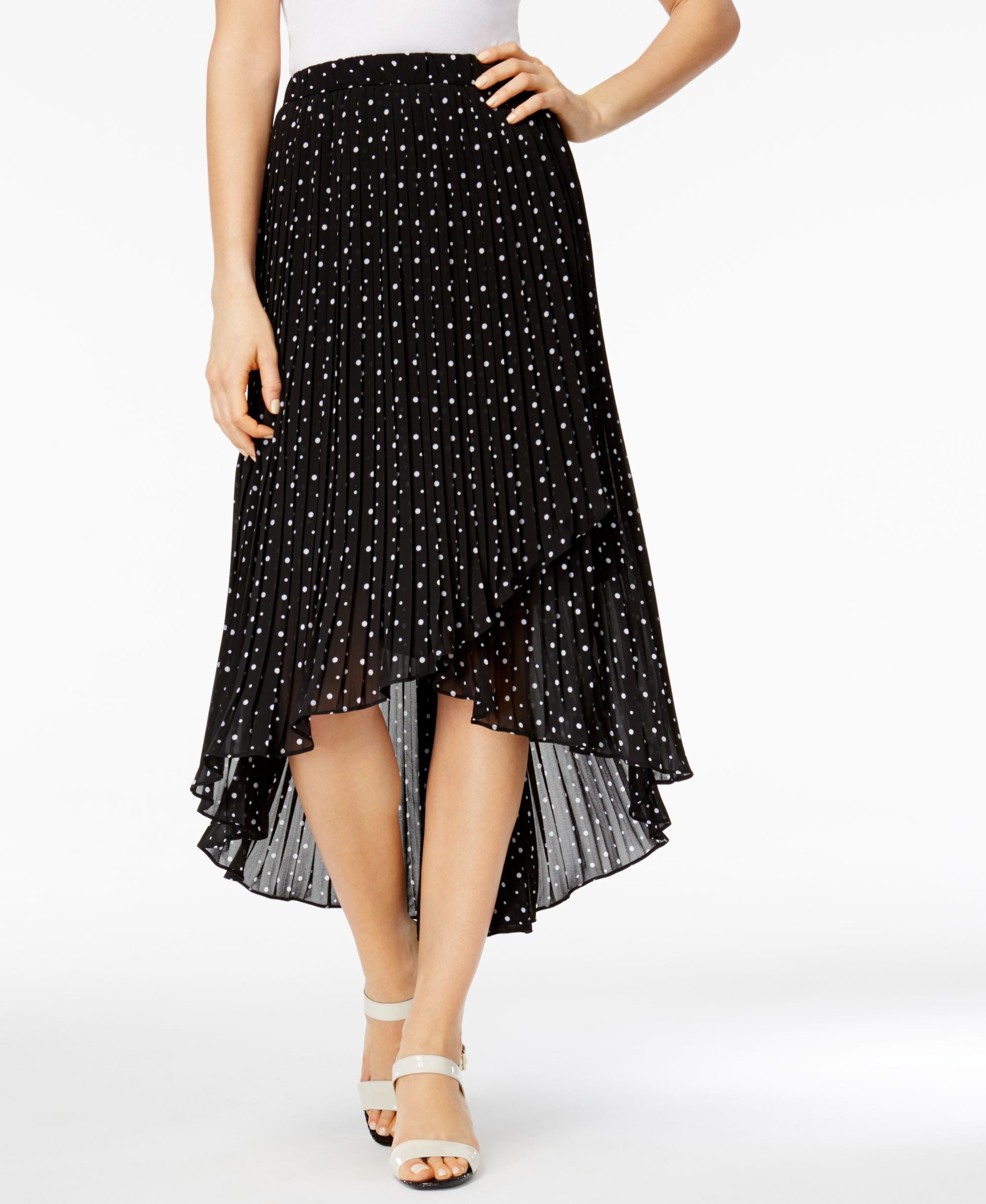 NY Collection Polka Dot High Low Midi Modern Skirt