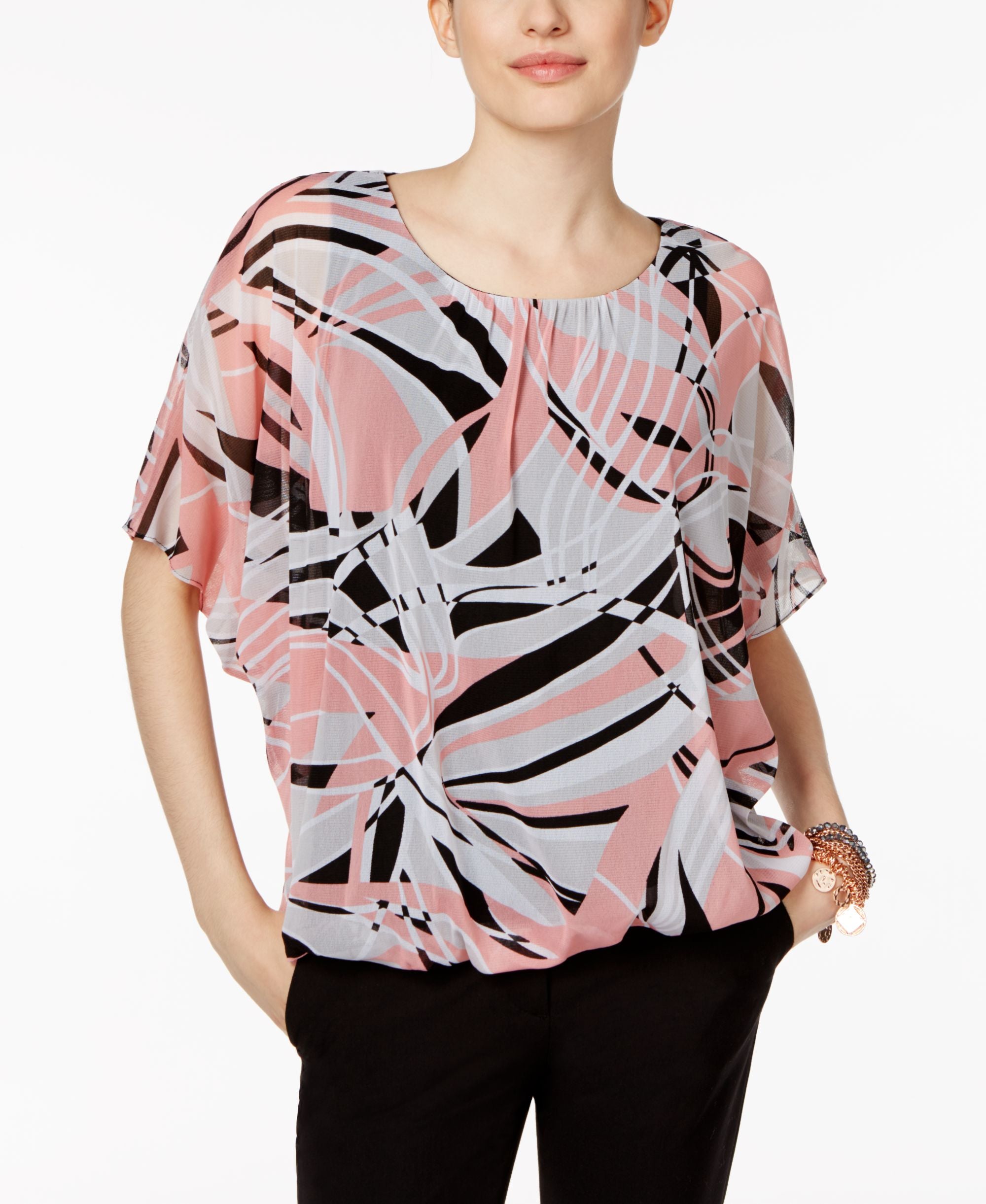 Alfani Petite Printed Mesh Premium Top