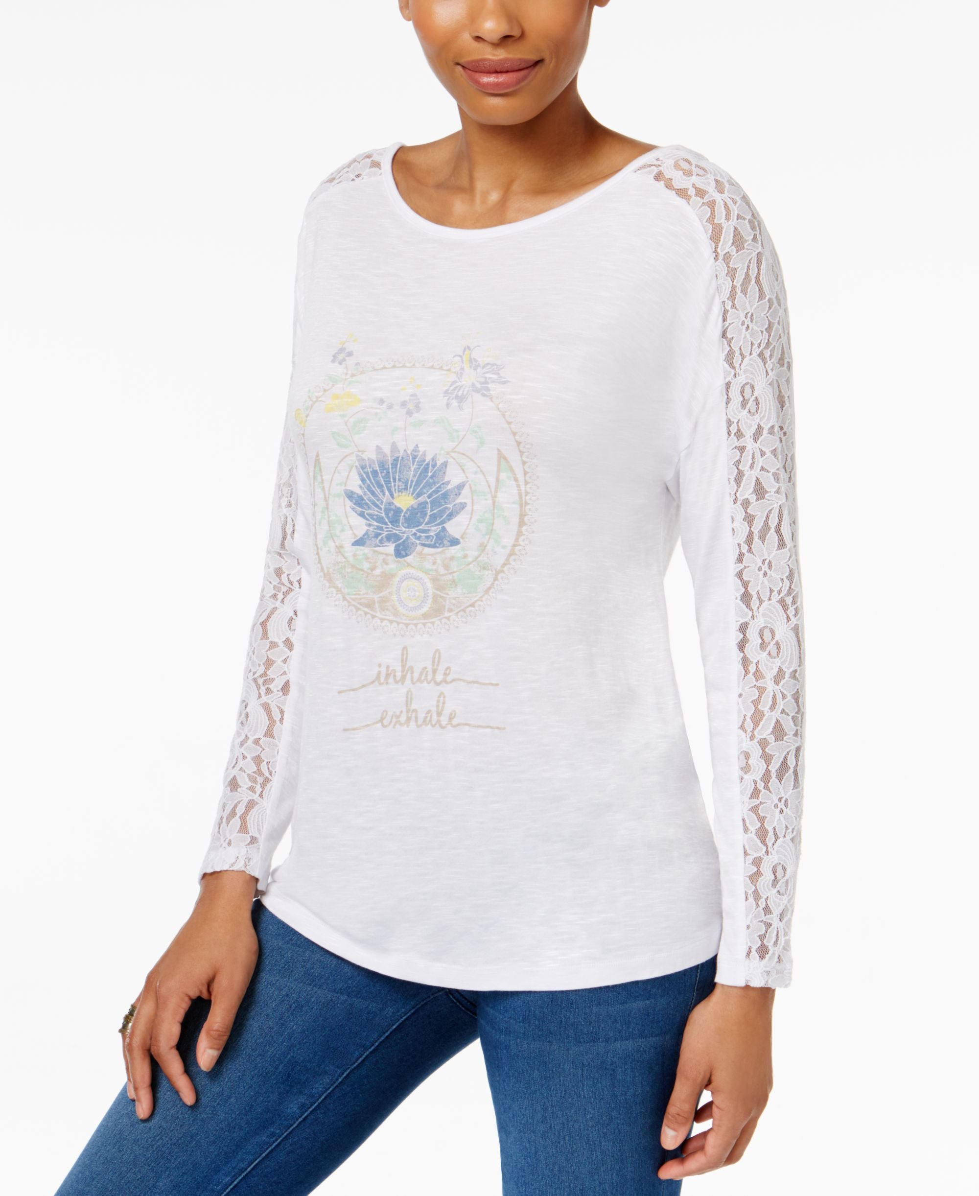 Jamie Layla Graphic Print Lace Sleeve Premium Top
