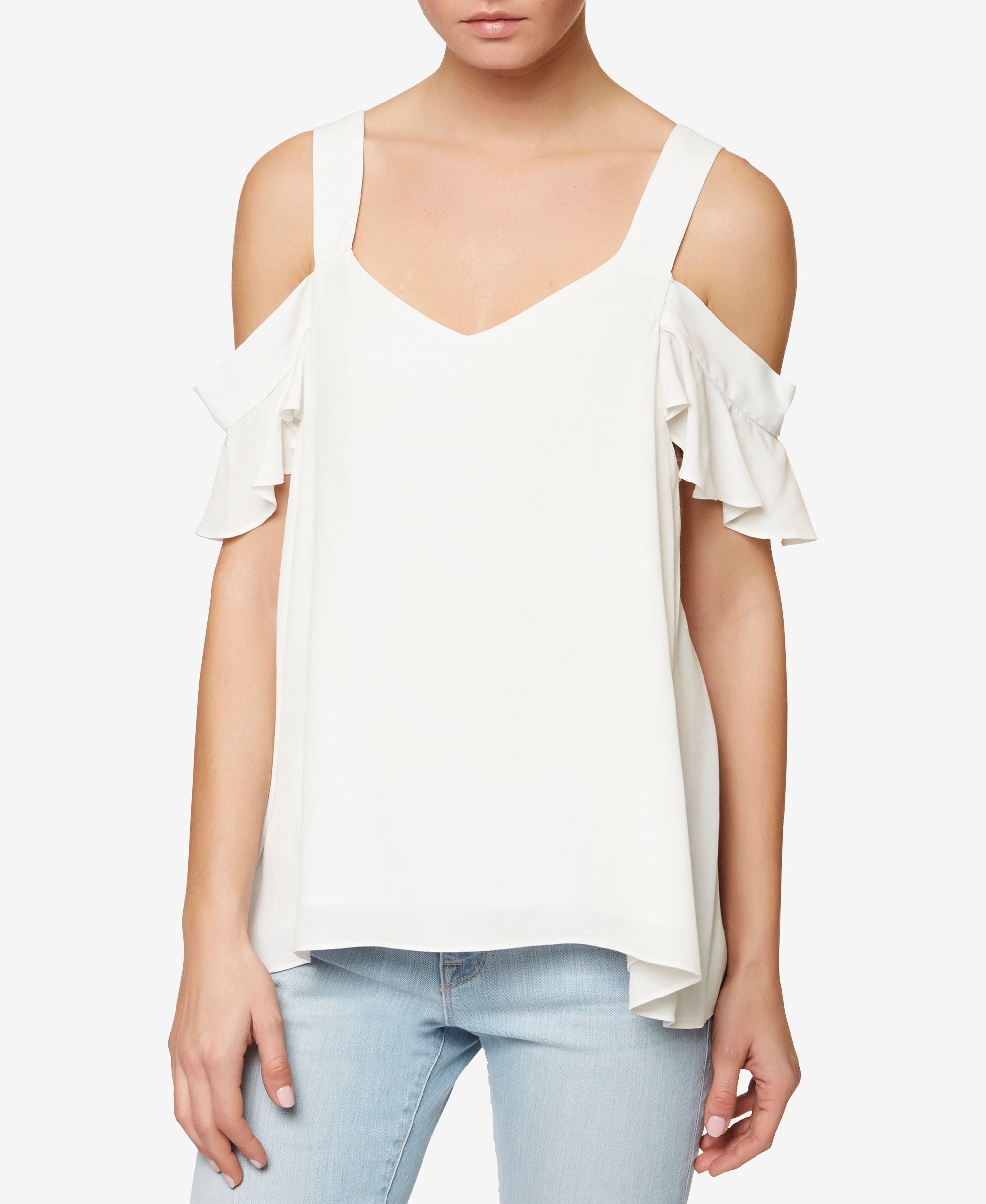 Sanctuary Annie Ruffled Cold Shoulder Premium Top