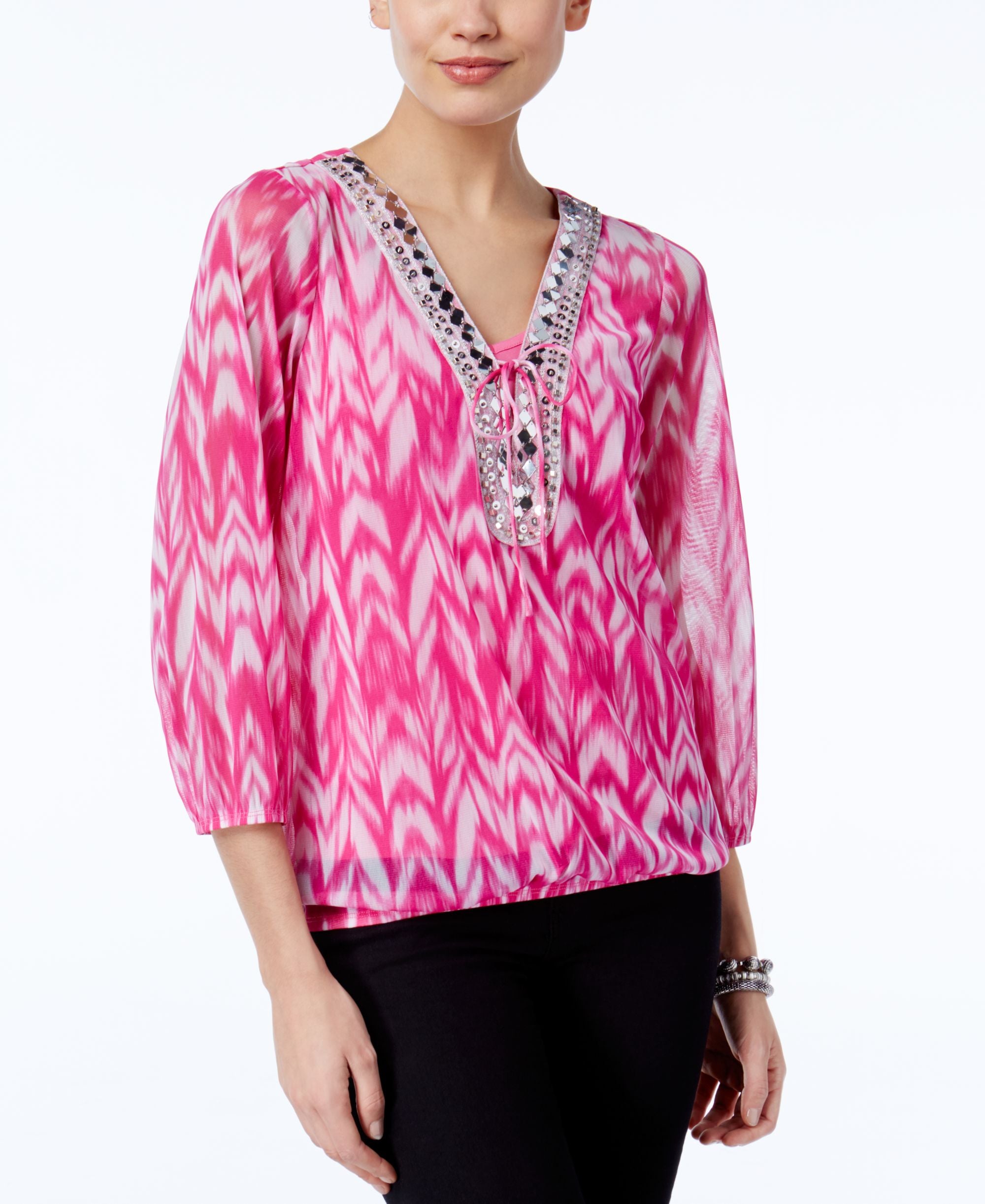 INC International Concepts Embellished Peasant Premium Top
