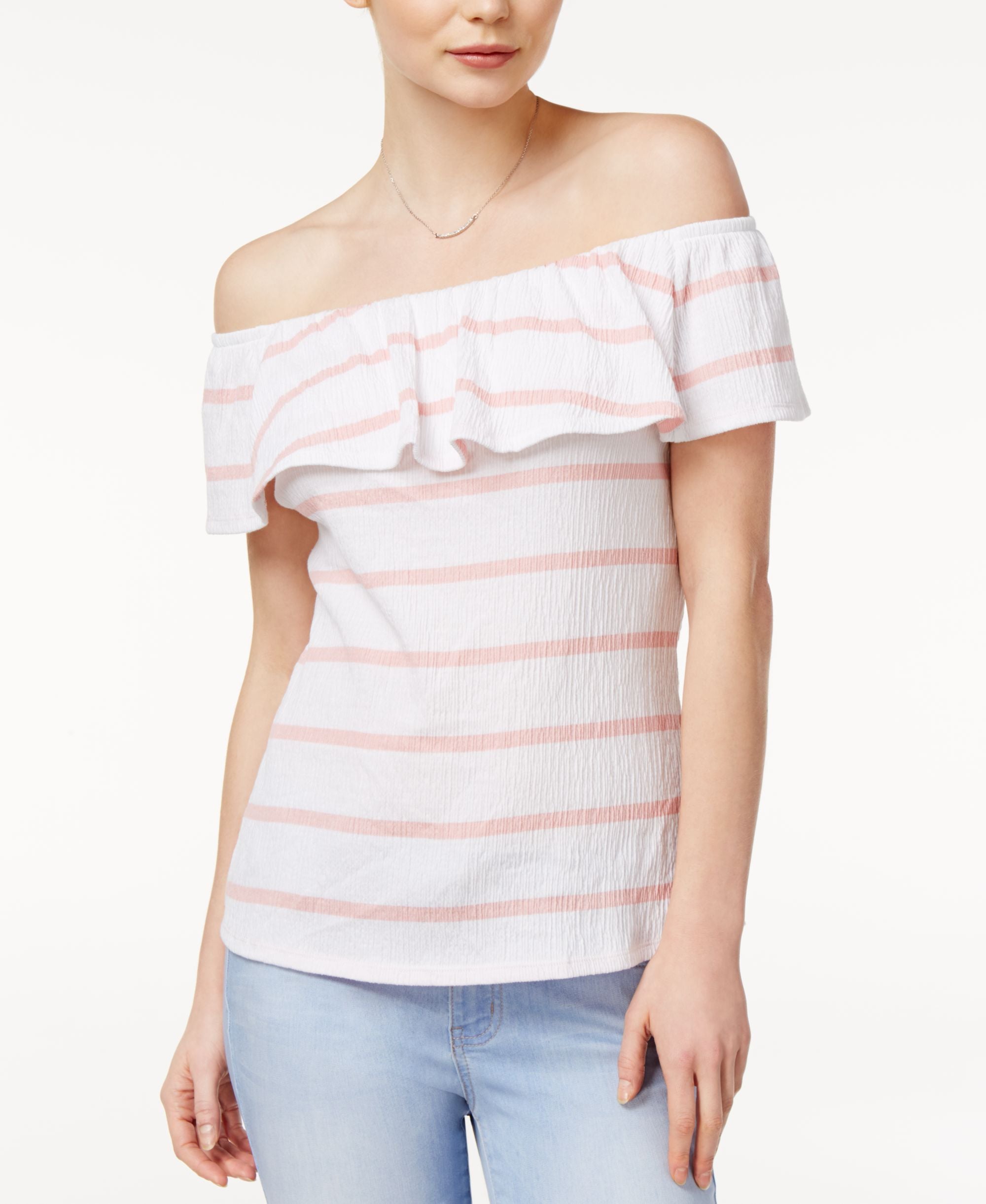 Maison Jules Striped Off The Shoulder Flounce Premium Top