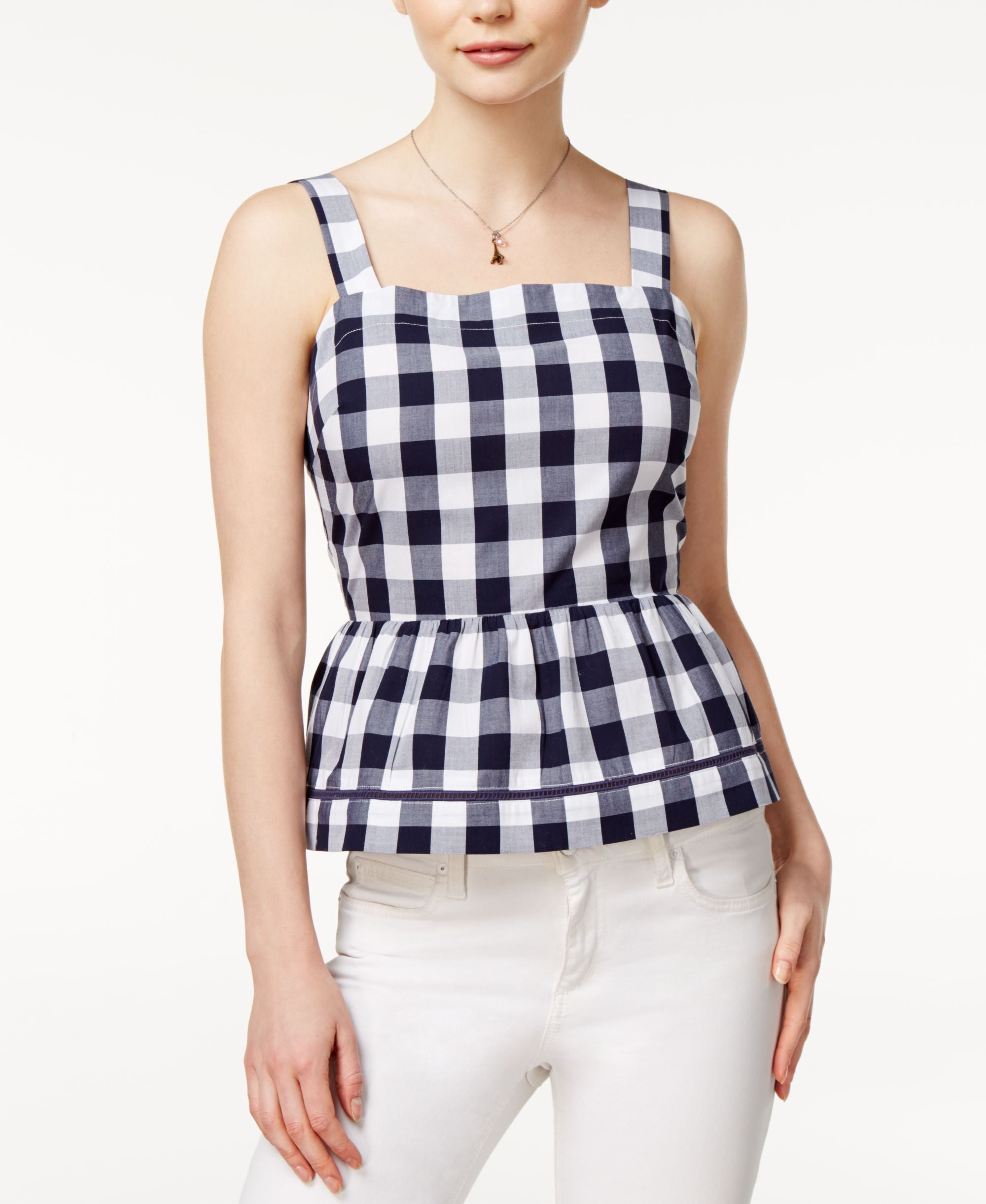 Maison Jules Cotton Gingham Peplum Premium Top