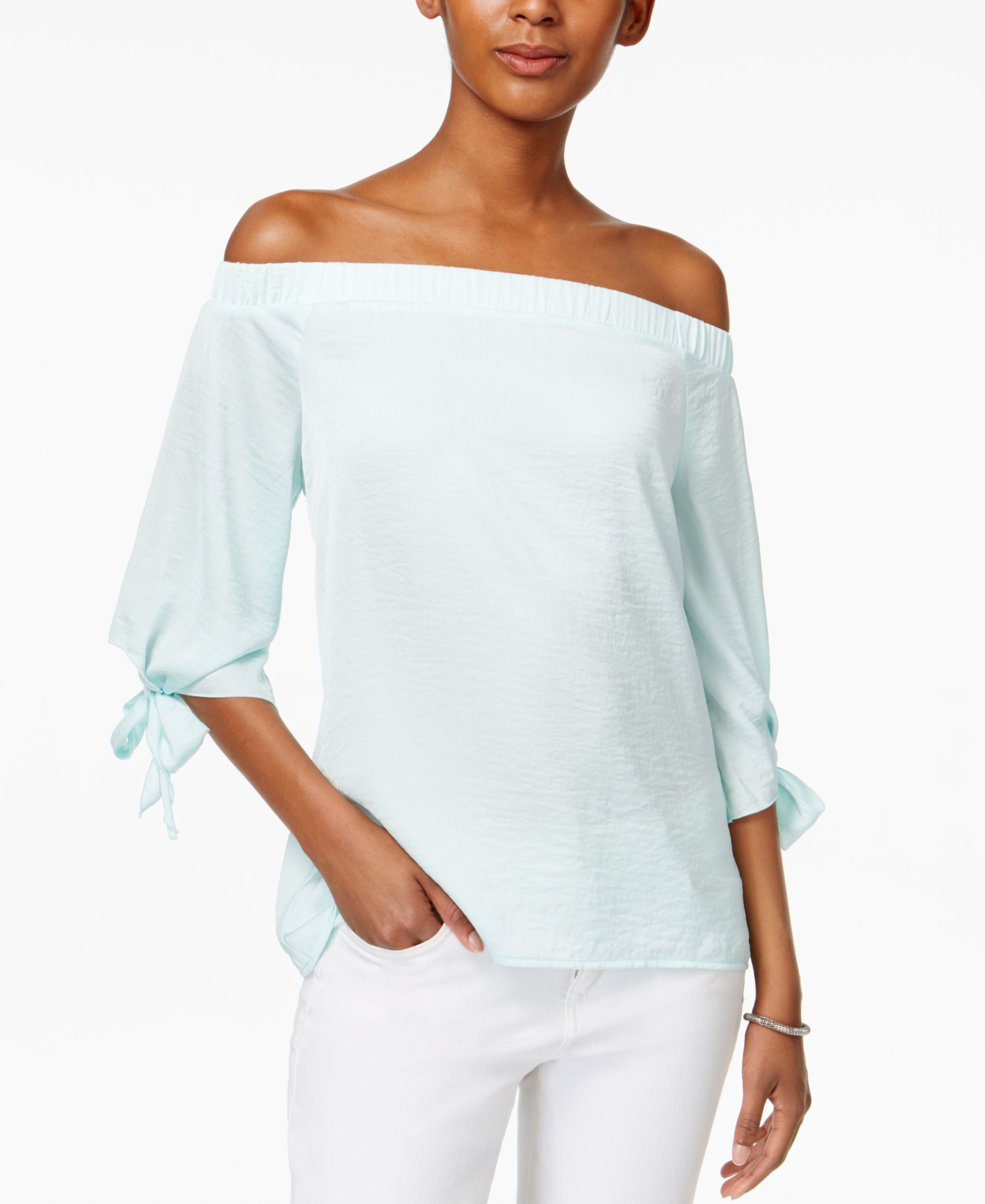 BAR III Off The Shoulder Hammered Satin Premium Top
