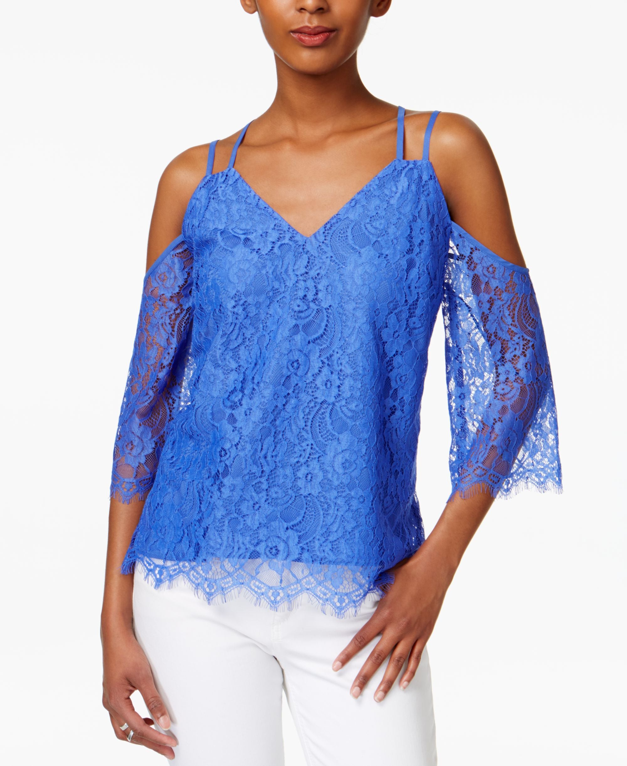 BAR III Strappy Lace Cold Shoulder Premium Top