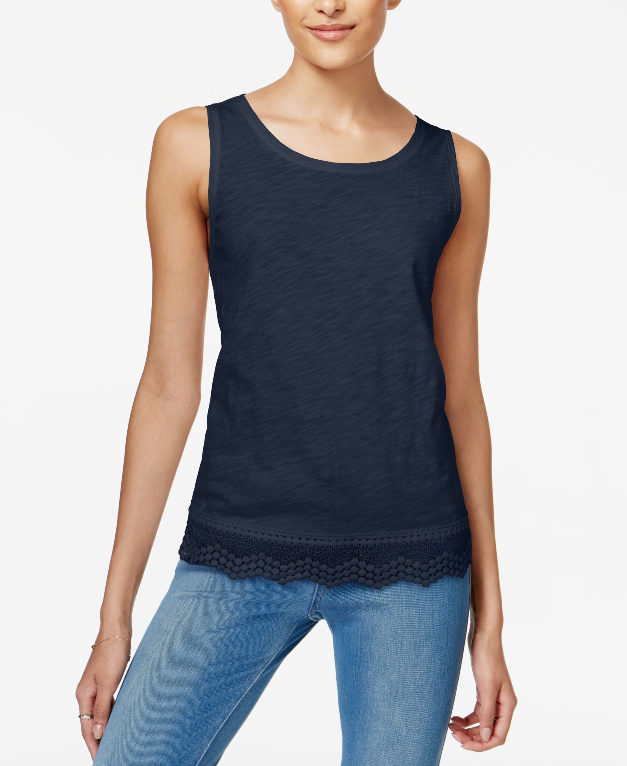 Maison Jules Cotton Crochet Hem Tank Premium Top