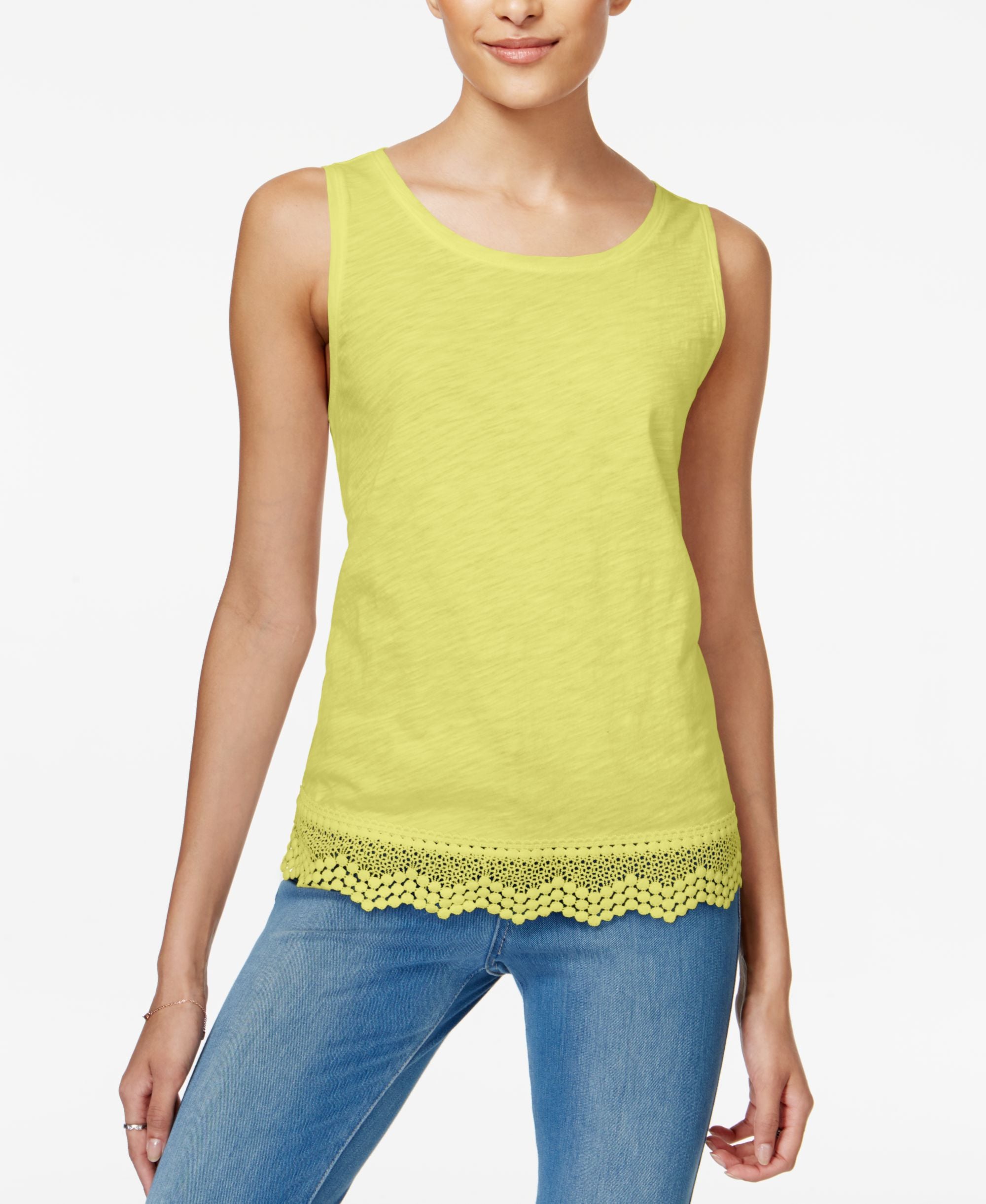 Maison Jules Cotton Crochet Hem Tank Premium Top