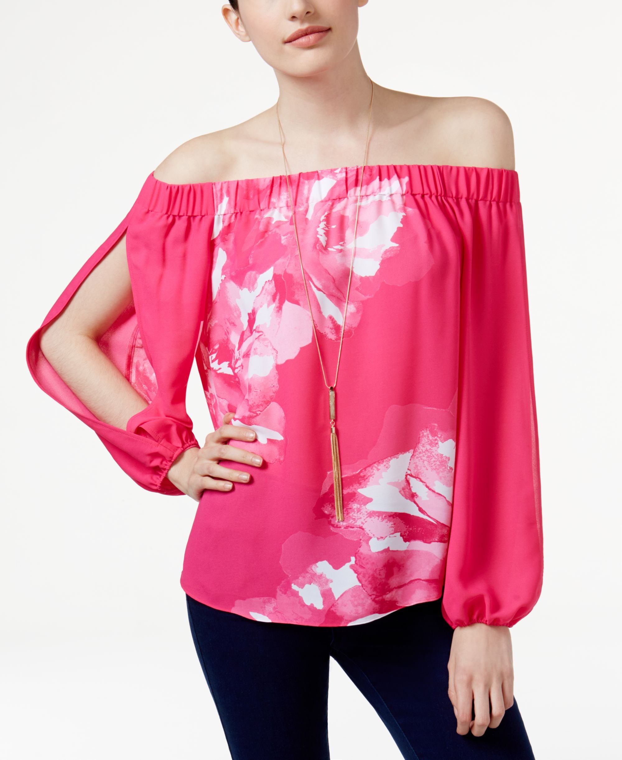 INC International Concepts Petite Printed Off The Shoulder Premium Top