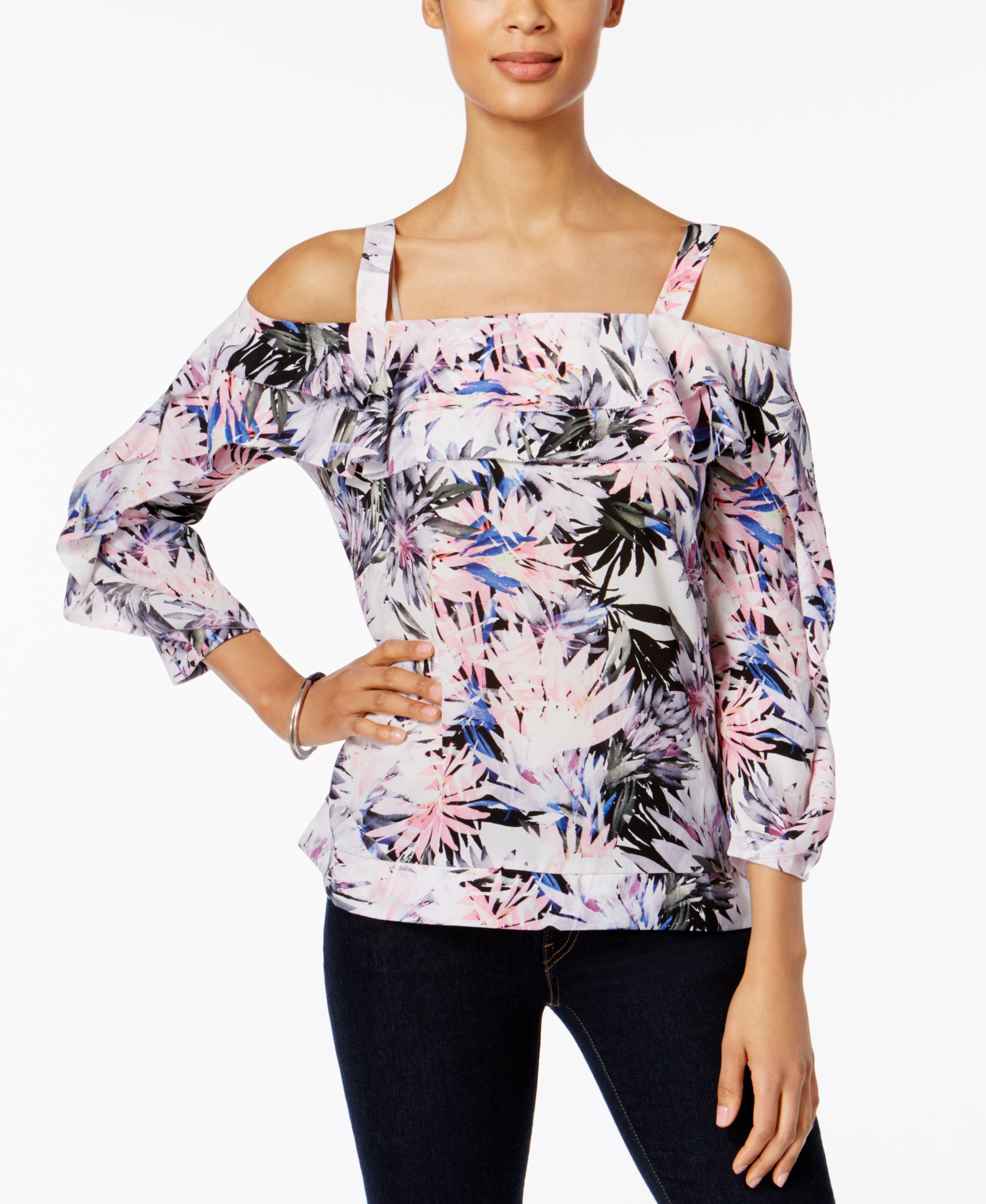 Nydj Ruffled Cold Shoulder Premium Top