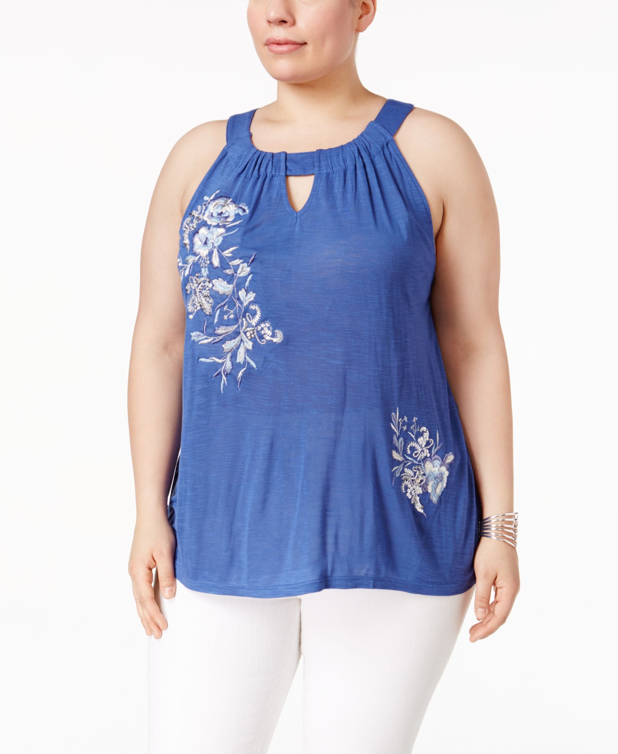 INC International Concepts Plus Size Embroidered Halter Premium Top