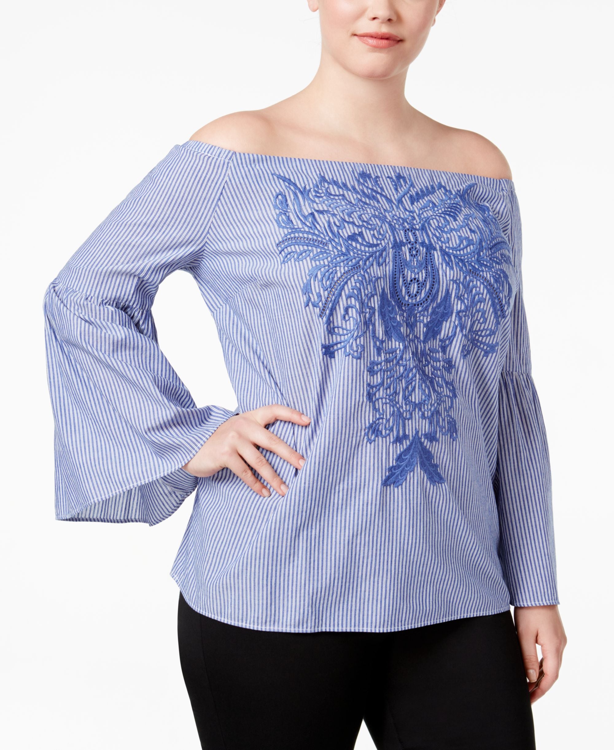 INC International Concepts Plus Size Cotton Off The Shoulder Premium Top