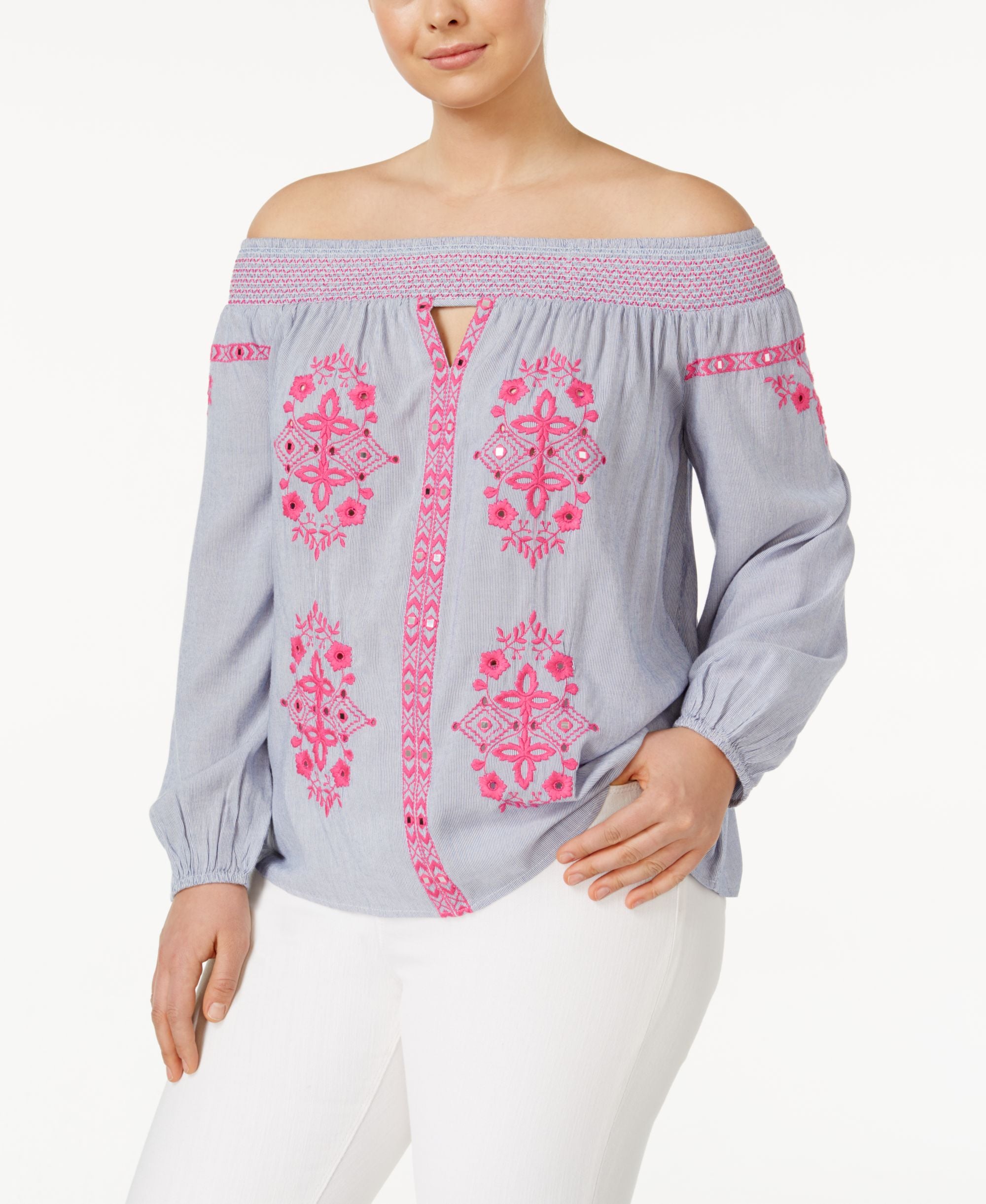INC International Concepts Plus Size Off The Shoulder Peasant Premium Top