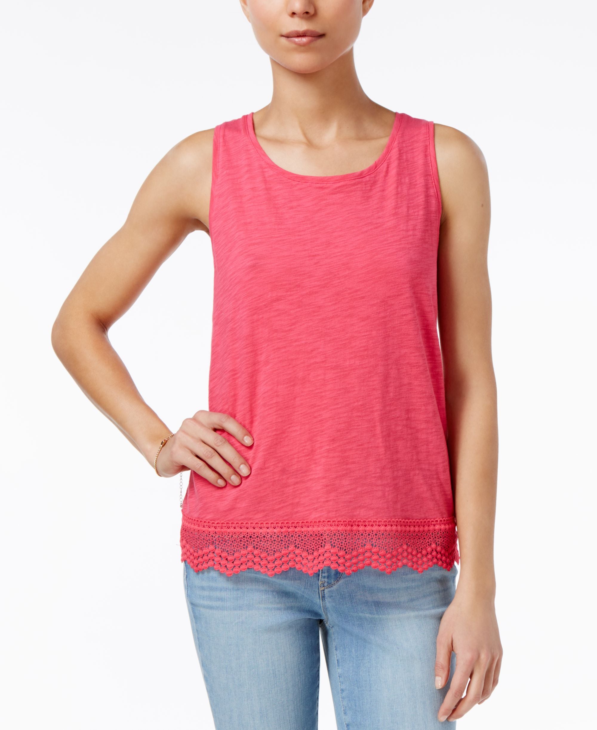 Maison Jules Cotton Crochet Hem Tank Premium Top