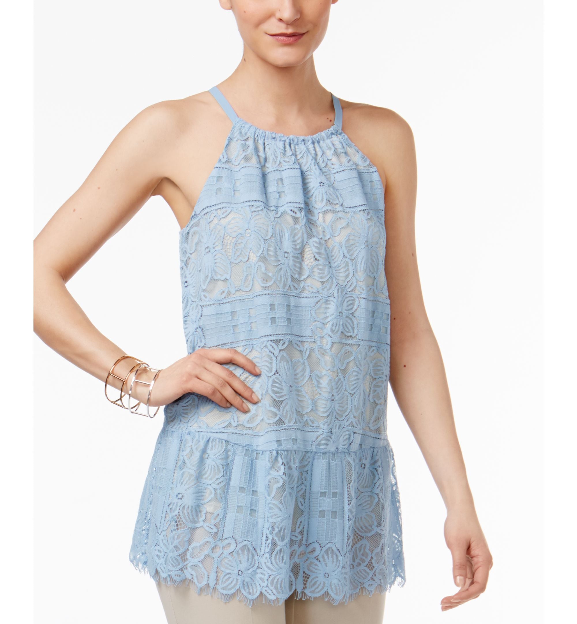 Alfani Lace Peplum Halter Premium Top