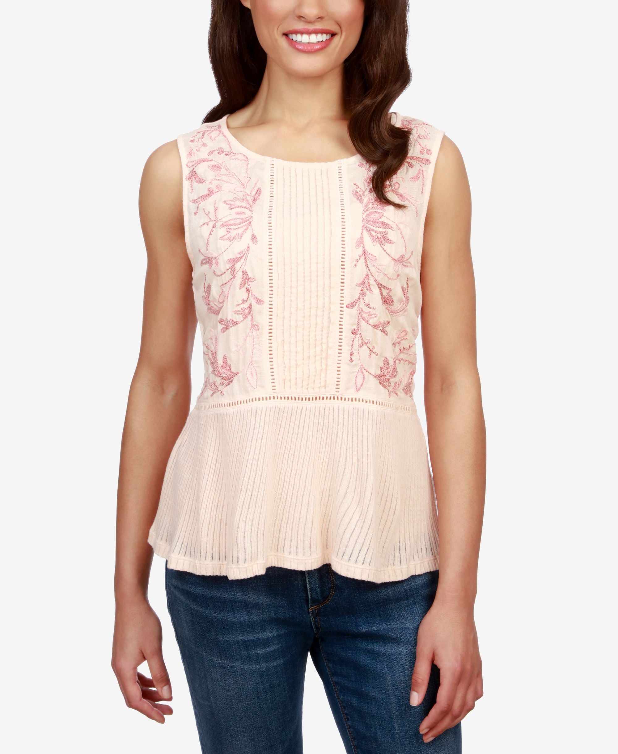 Lucky Brand Embroidered Ladder Trim Premium Top