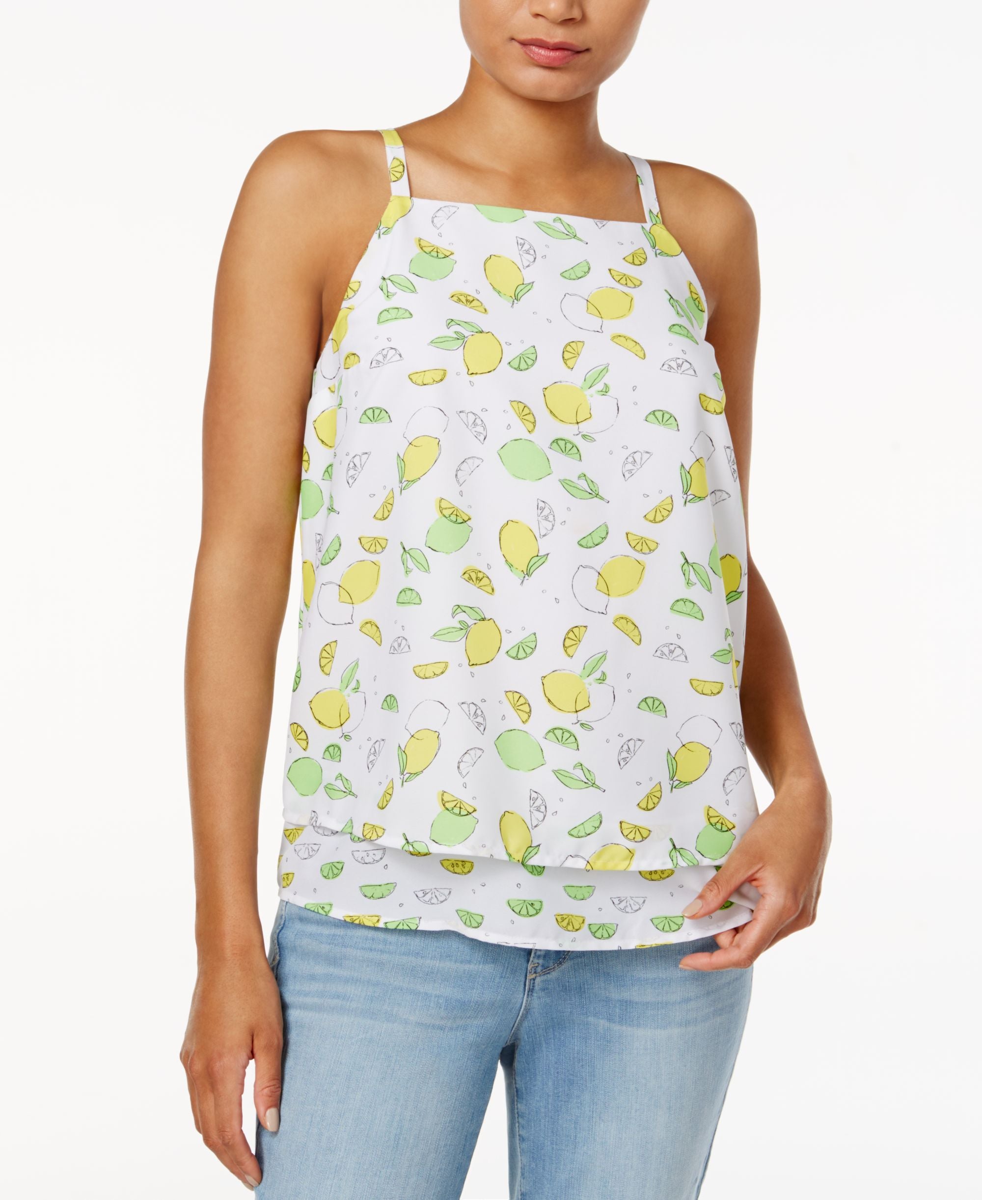 Maison Jules Tiered Flounce Lemon Print Premium Top