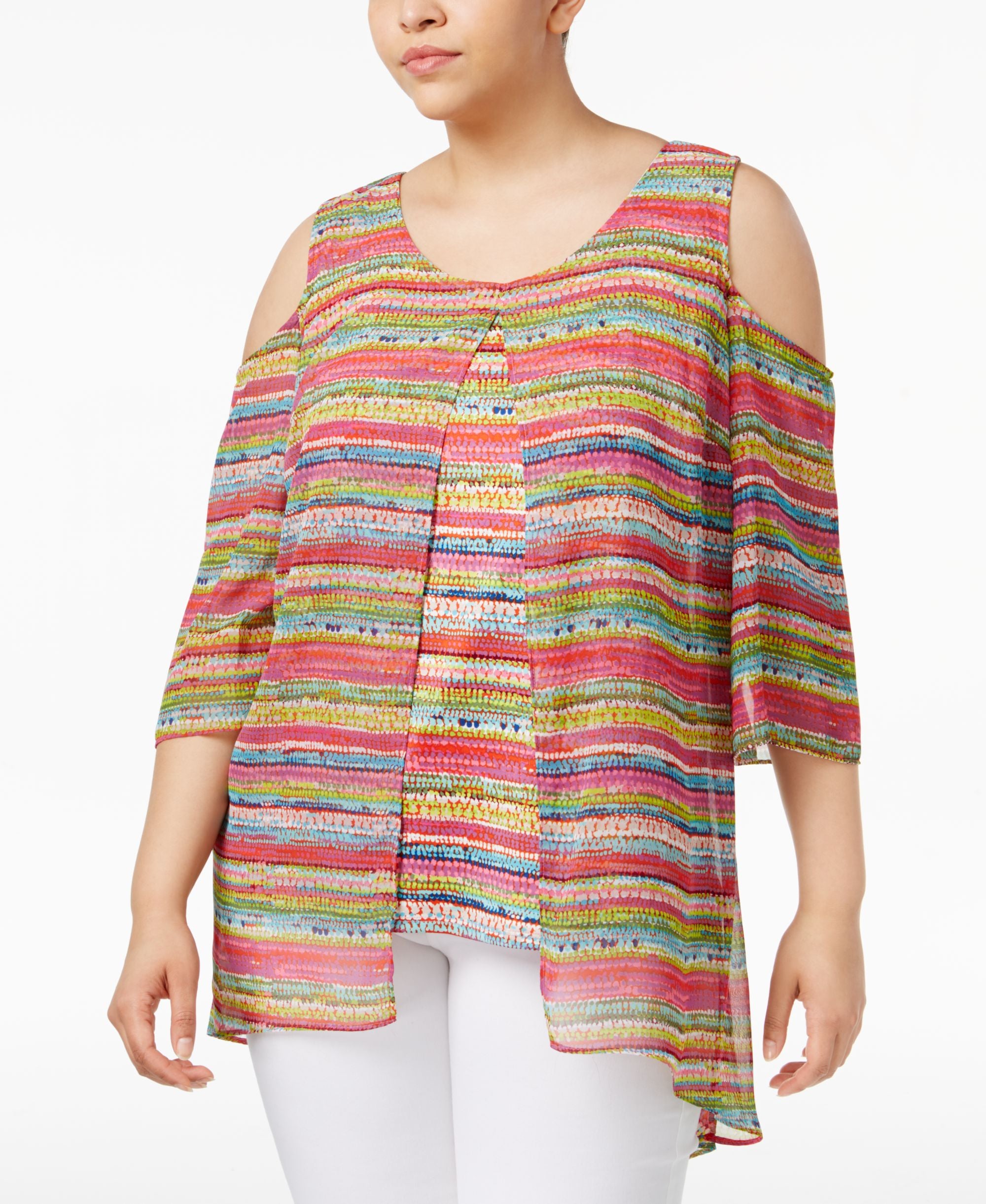 NY Collection Plus Size Cold Shoulder Printed Tunic