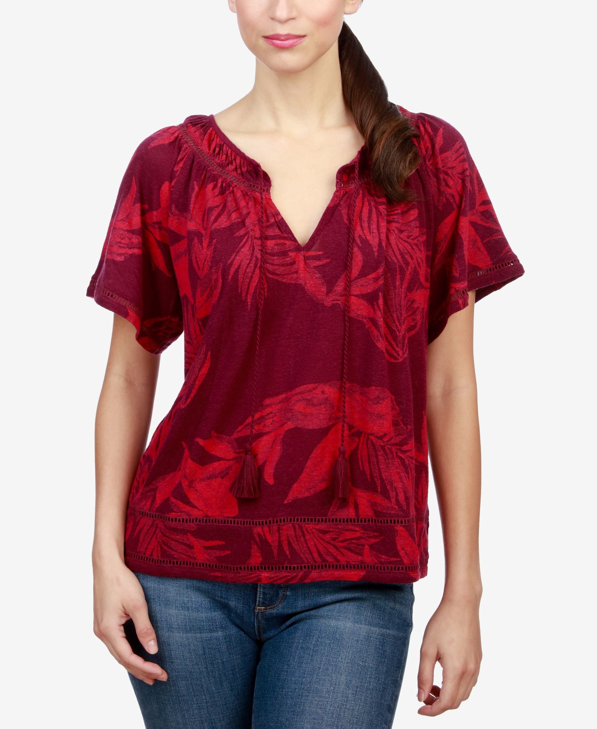 Lucky Brand Printed Peasant Premium Top