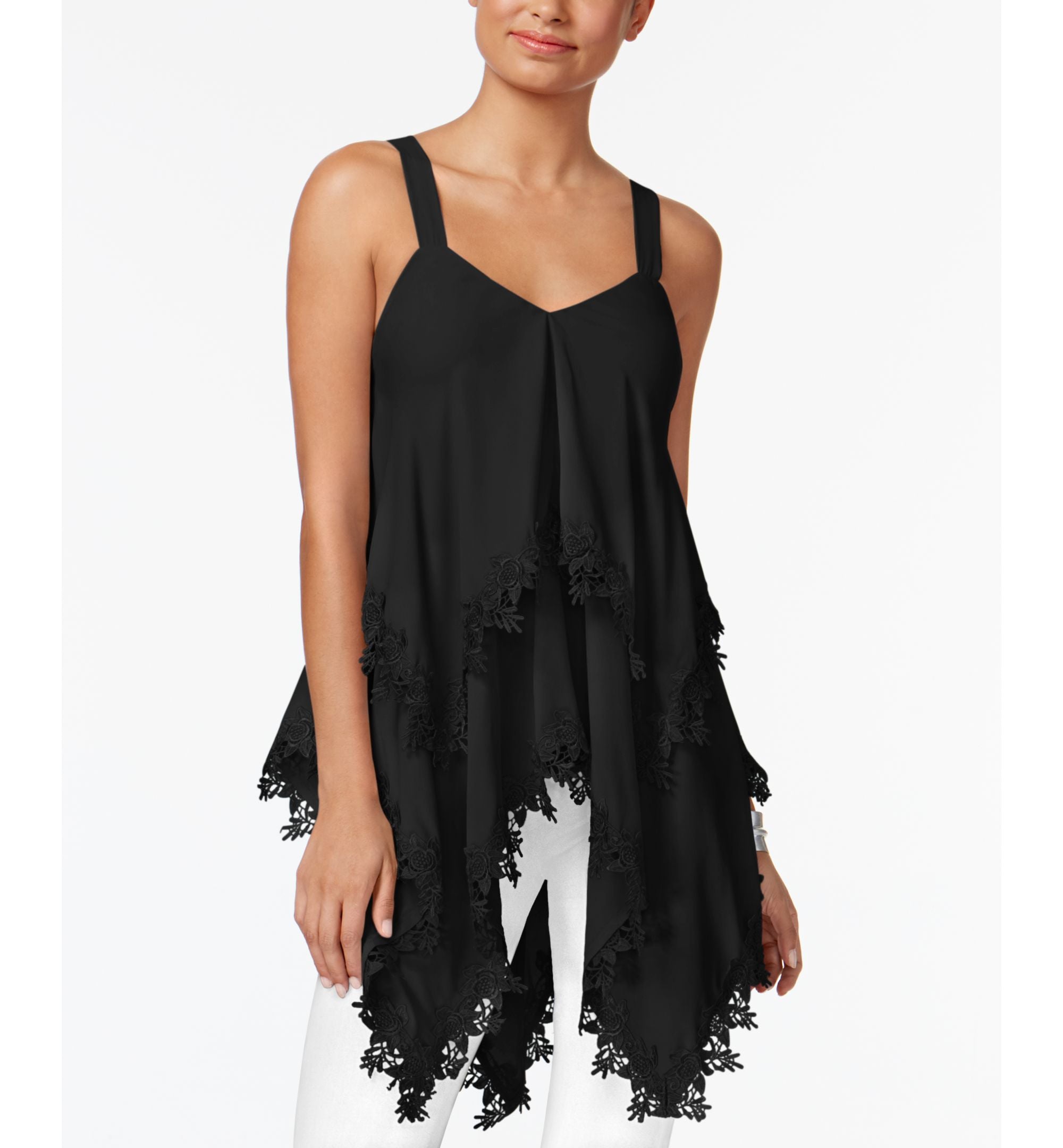 Love Scarlett Lace Trim Layered Handkerchief Hem Premium Top