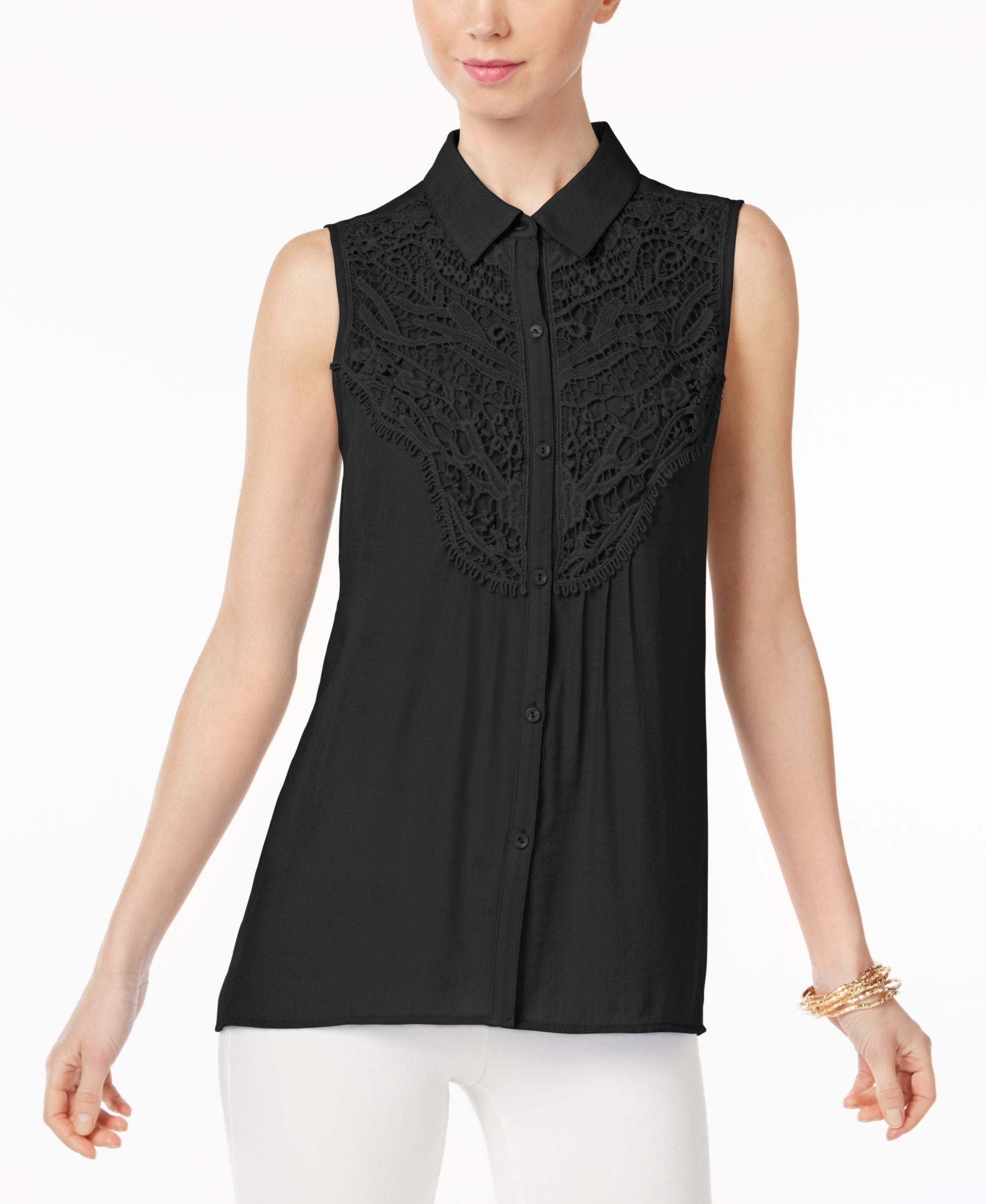 NY Collection Sleeveless Lace Trim Signature Blouse