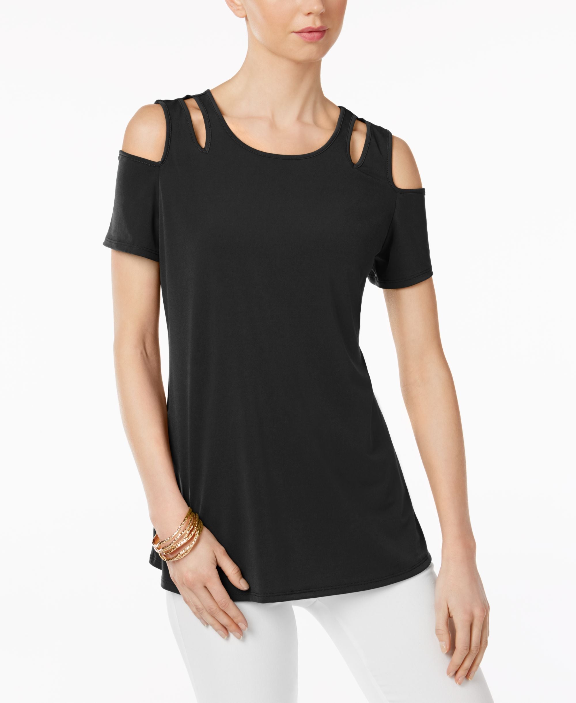 NY Collection Cold Shoulder Cutout Signature Blouse