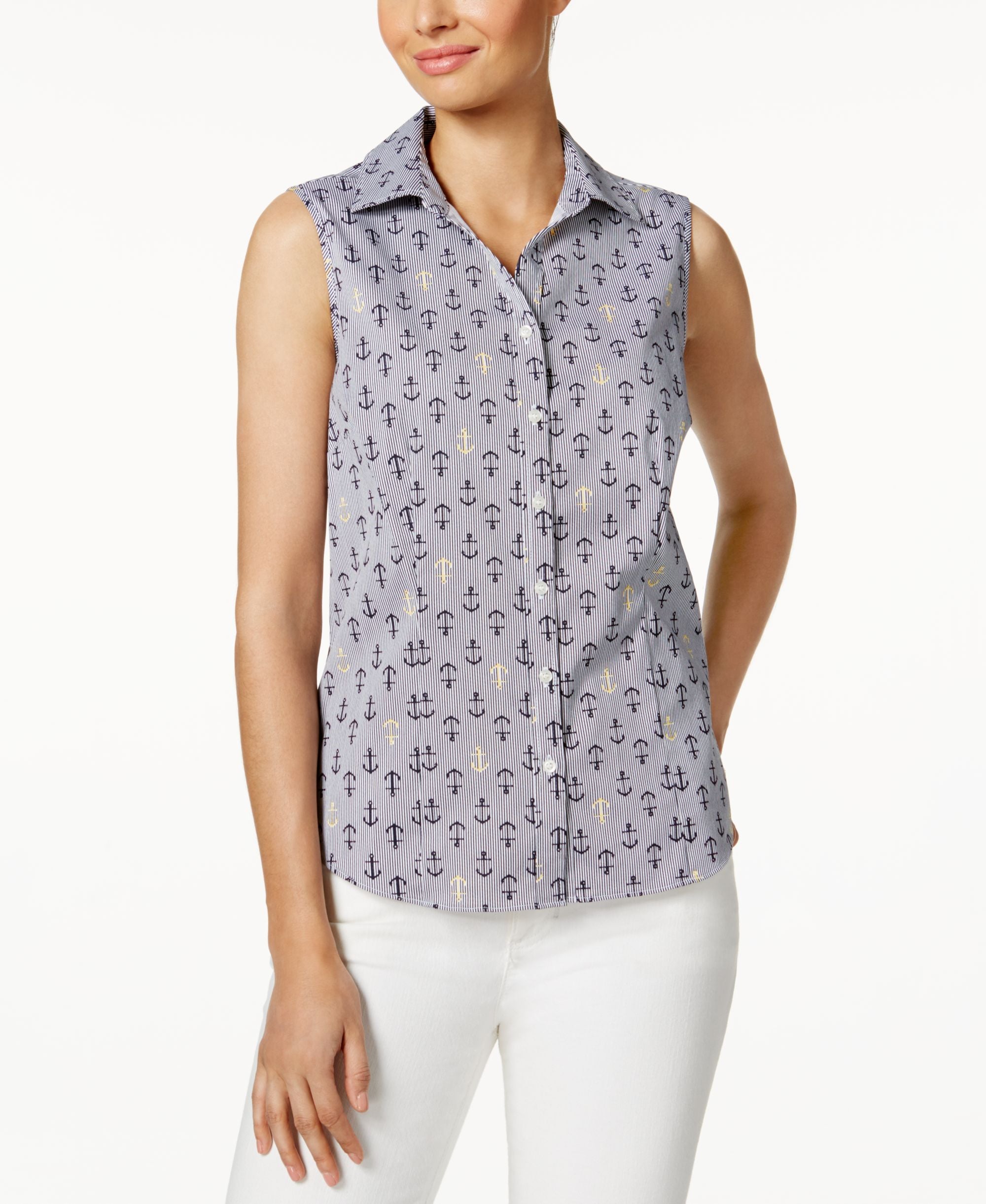 Charter Club Sleeveless Print Modern Shirt