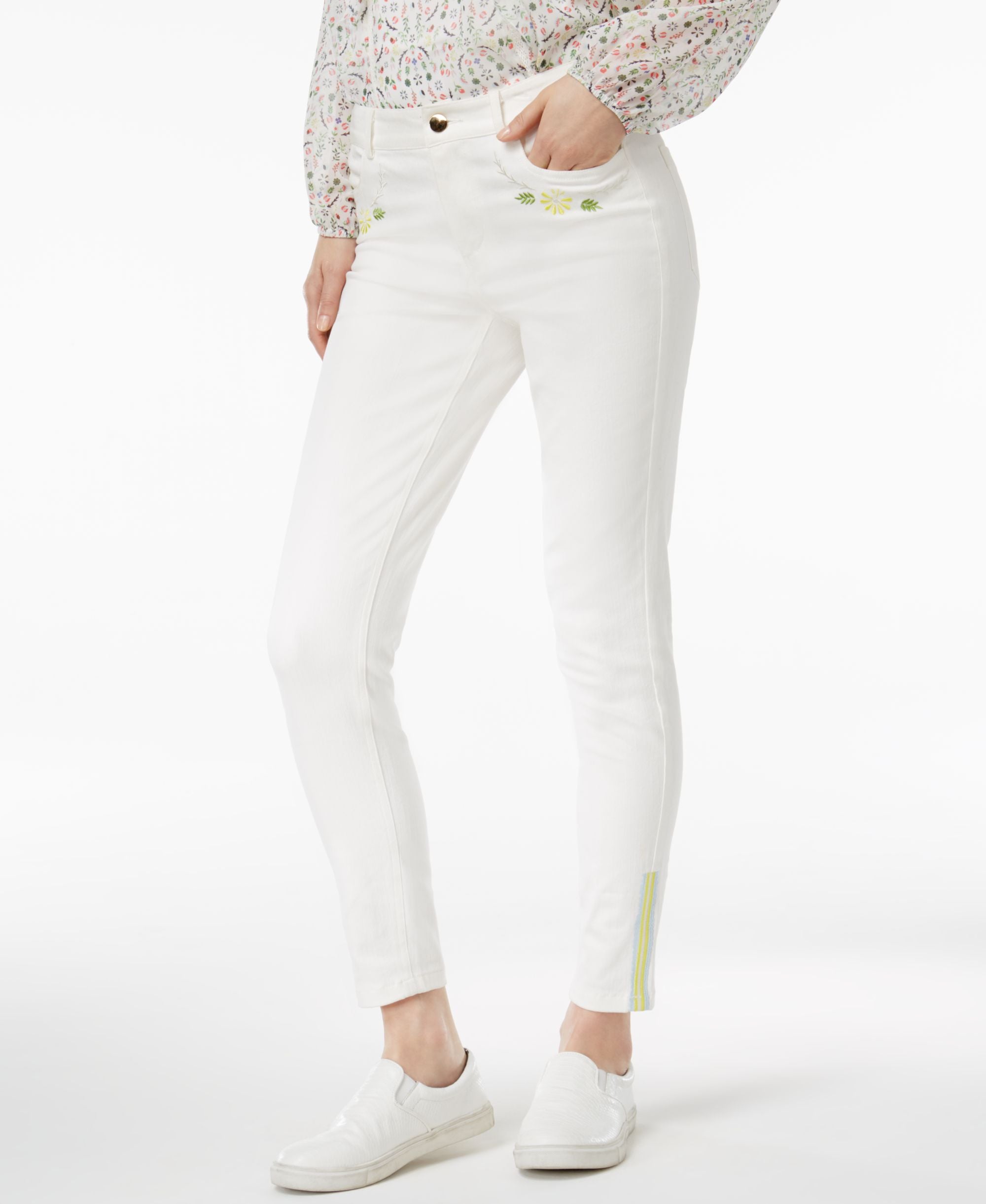 Cr By Cynthia Rowley Embroidered Skinny-Fit Signature Pants