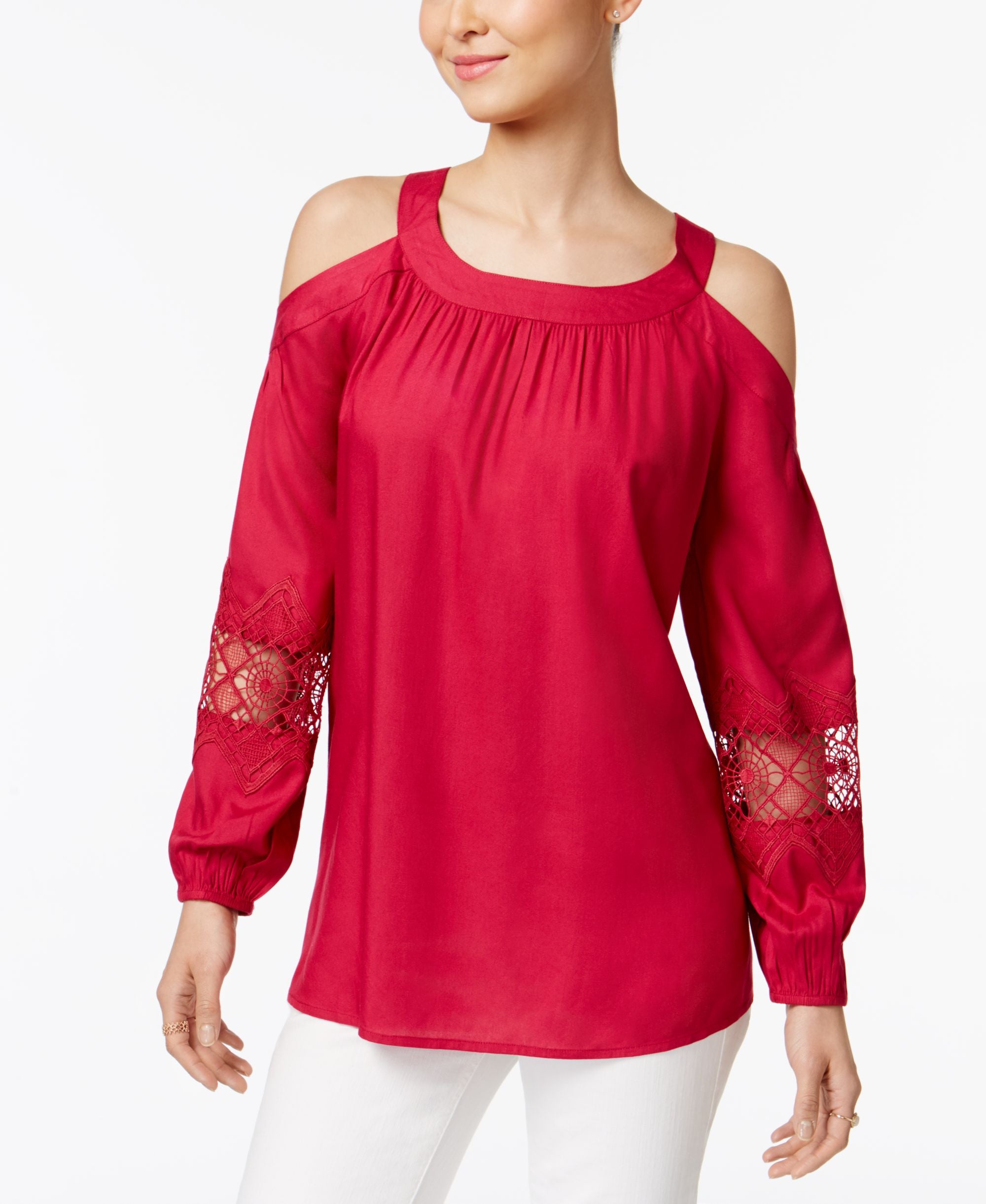 Style & Co. Cold Shoulder Crochet Trim Premium Top