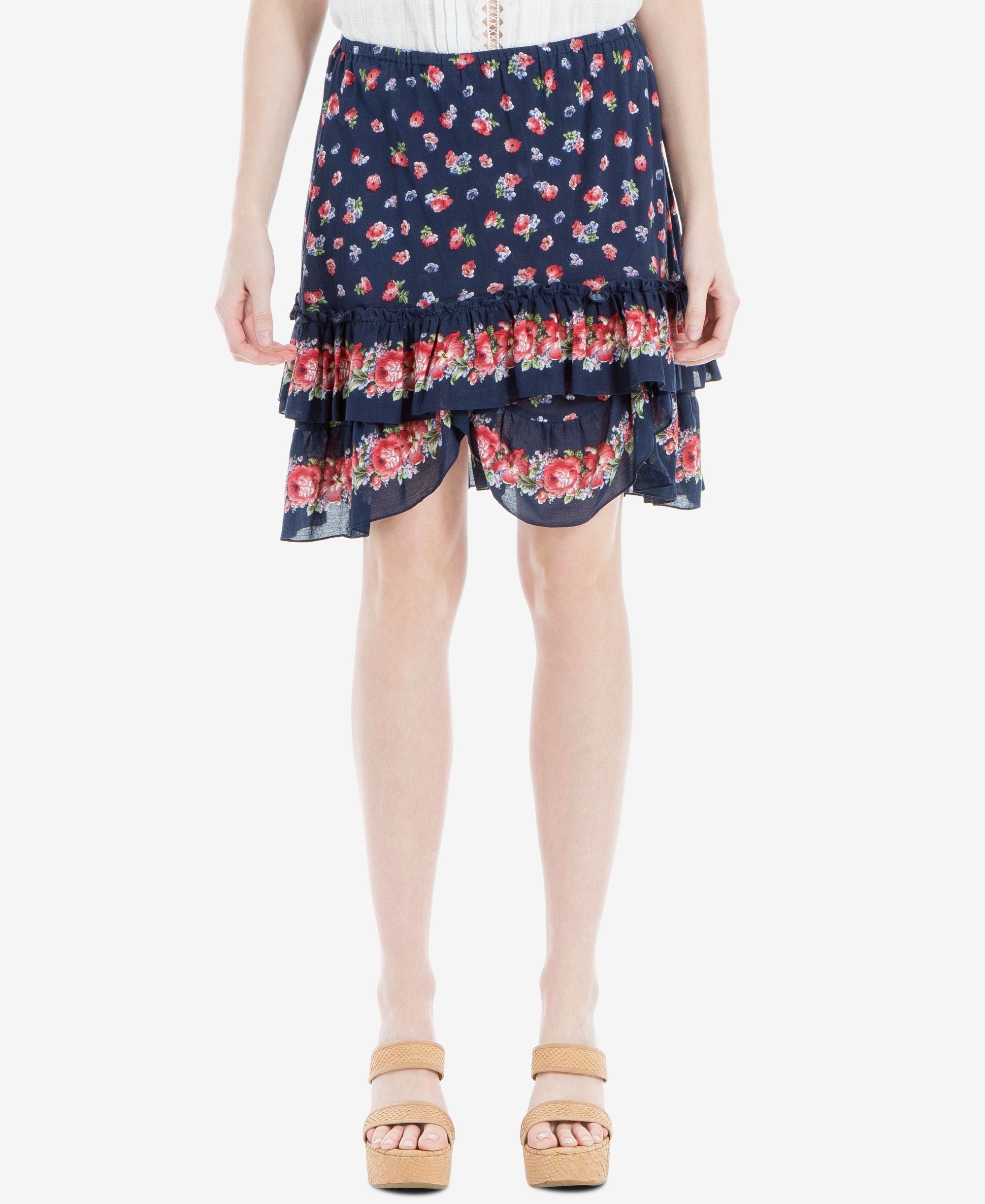 Max Studio London Cotton Floral Print Ruffled Modern Skirt