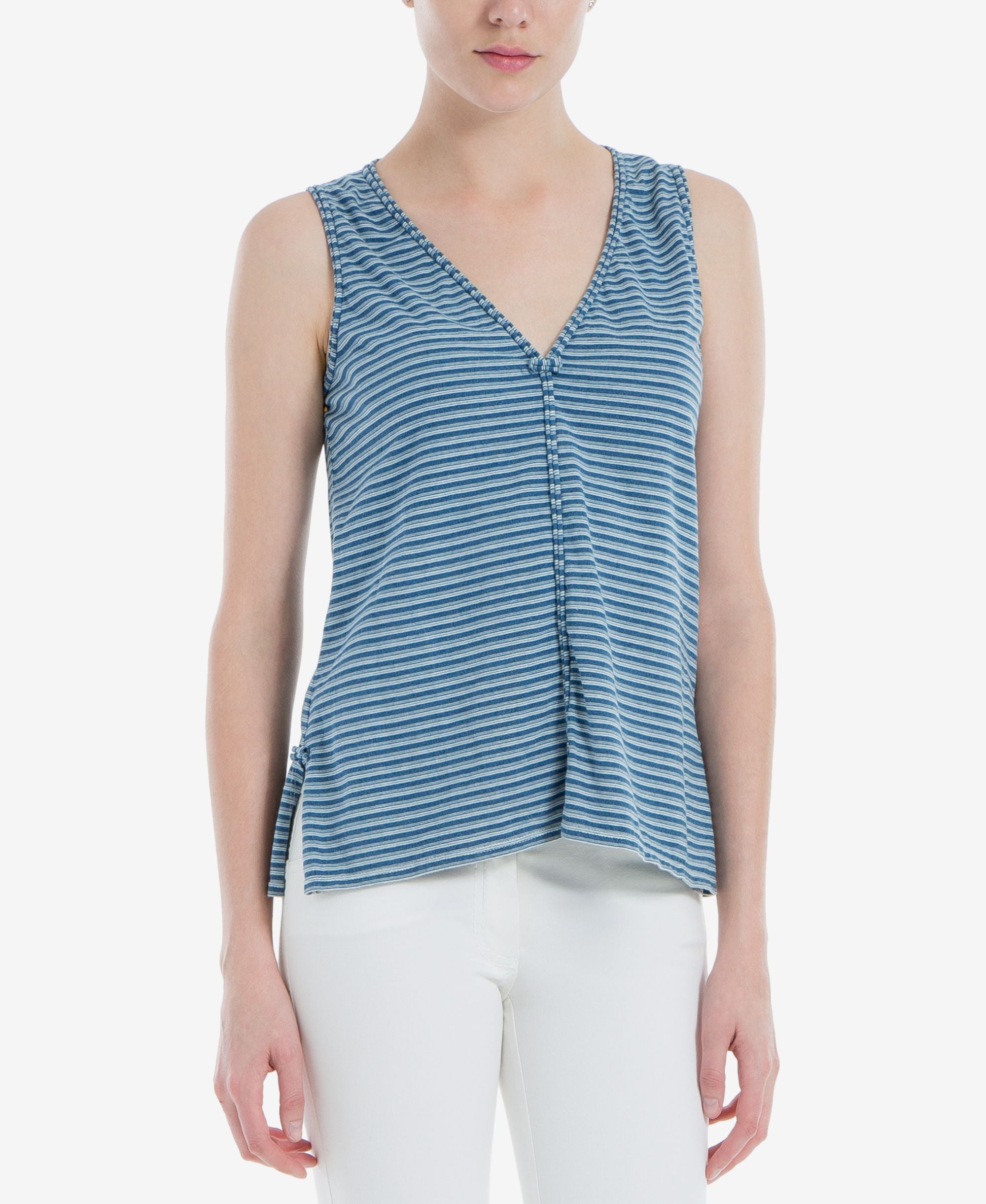 Max Studio London Striped V Neck Premium Top