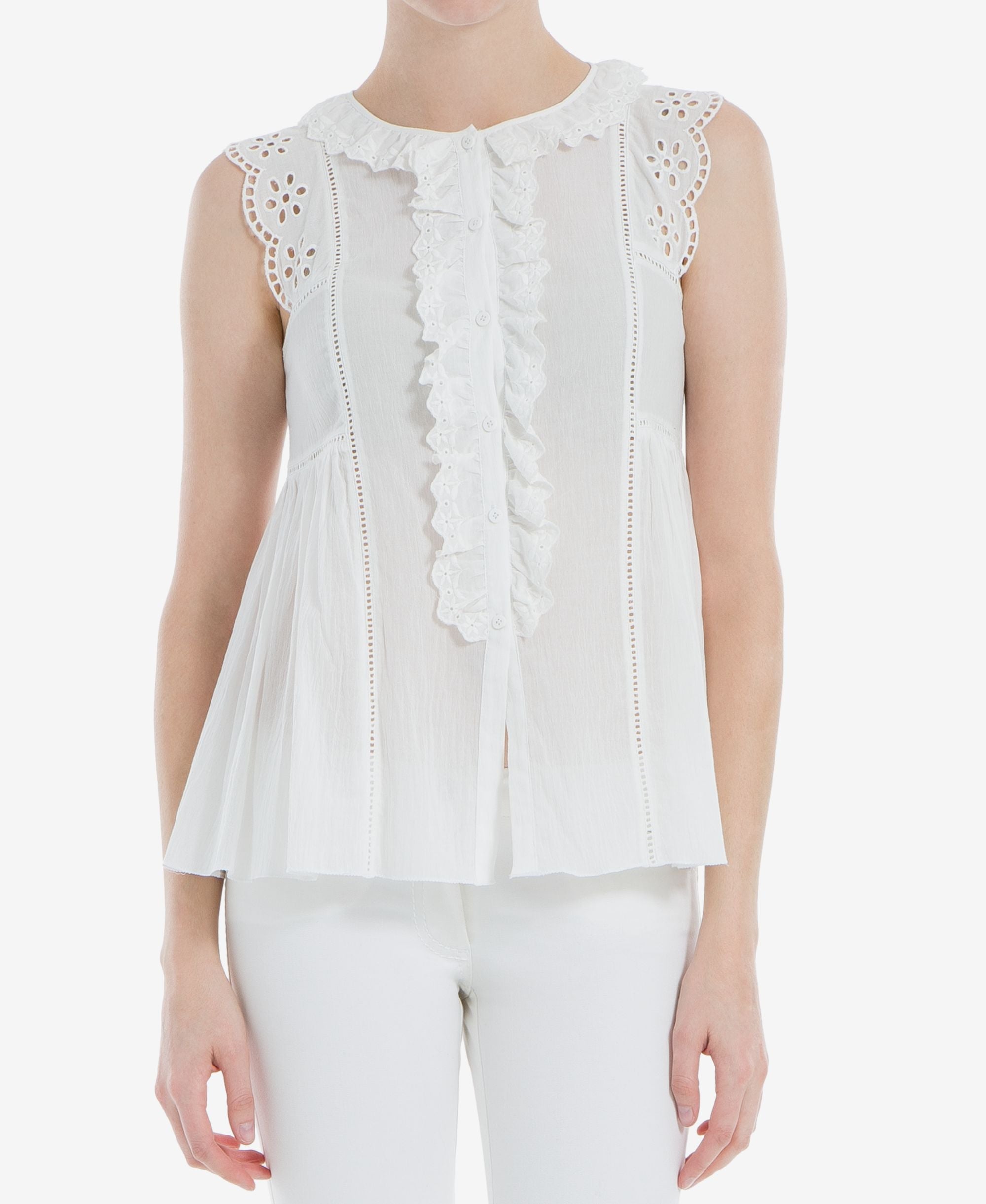 Max Studio London Lace Trim Ruffled Modern Shirt