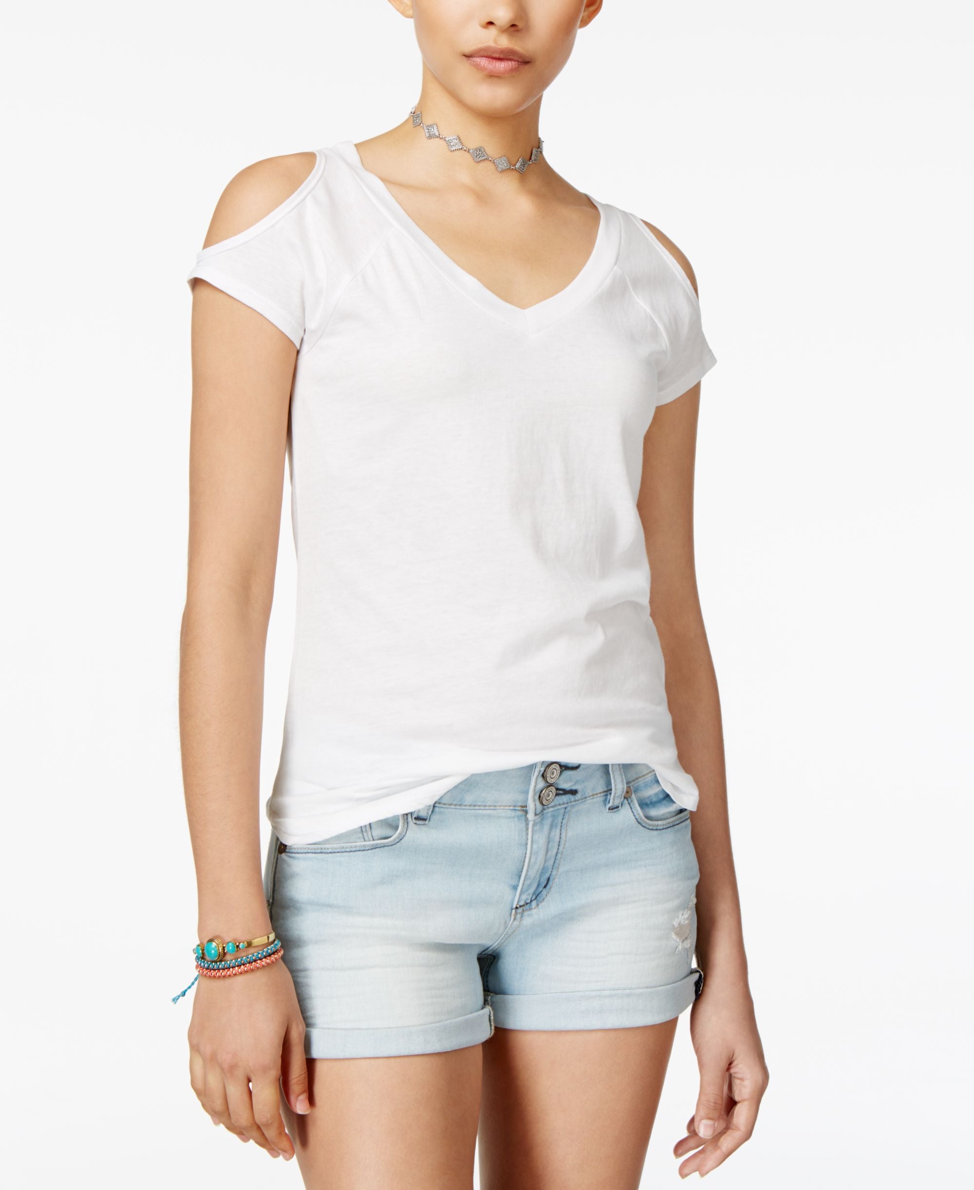 Planet Gold Juniors Cold Shoulder Burnout T-Modern Shirt