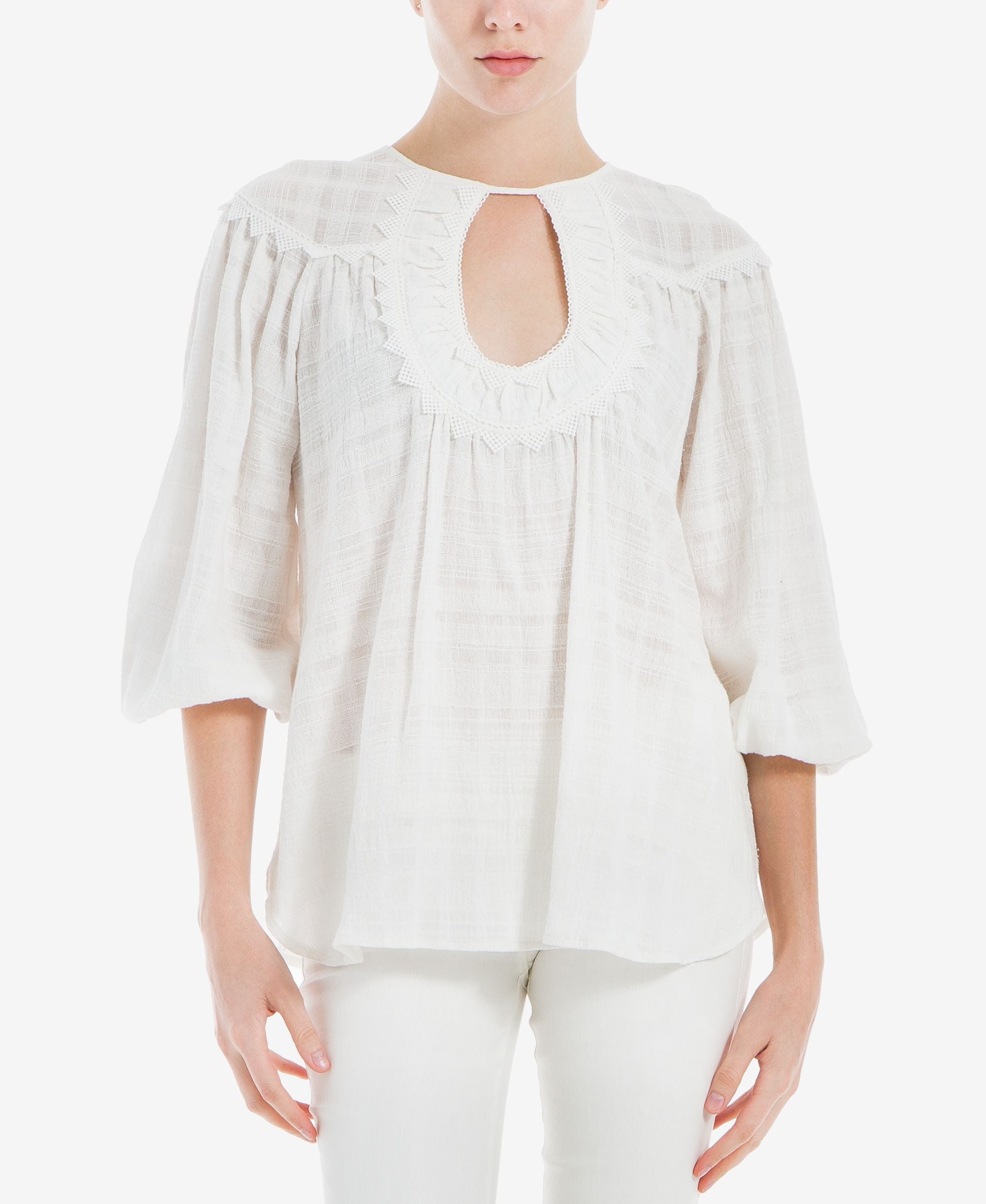 Max Studio London Cotton Textured Crochet Trim Signature Blouse