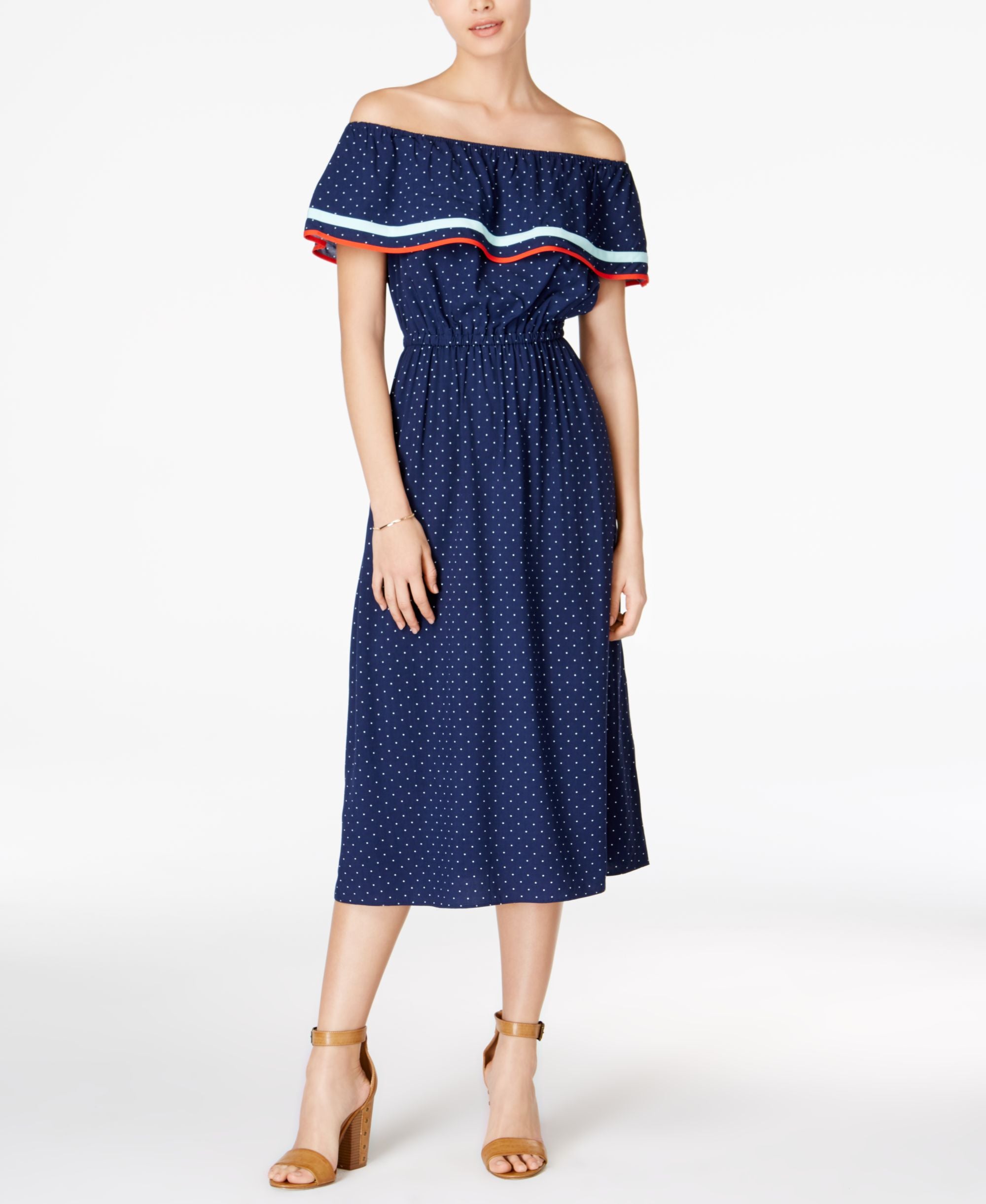 Maison Jules Fiesta Cotton Off The Shoulder Flounce Dress