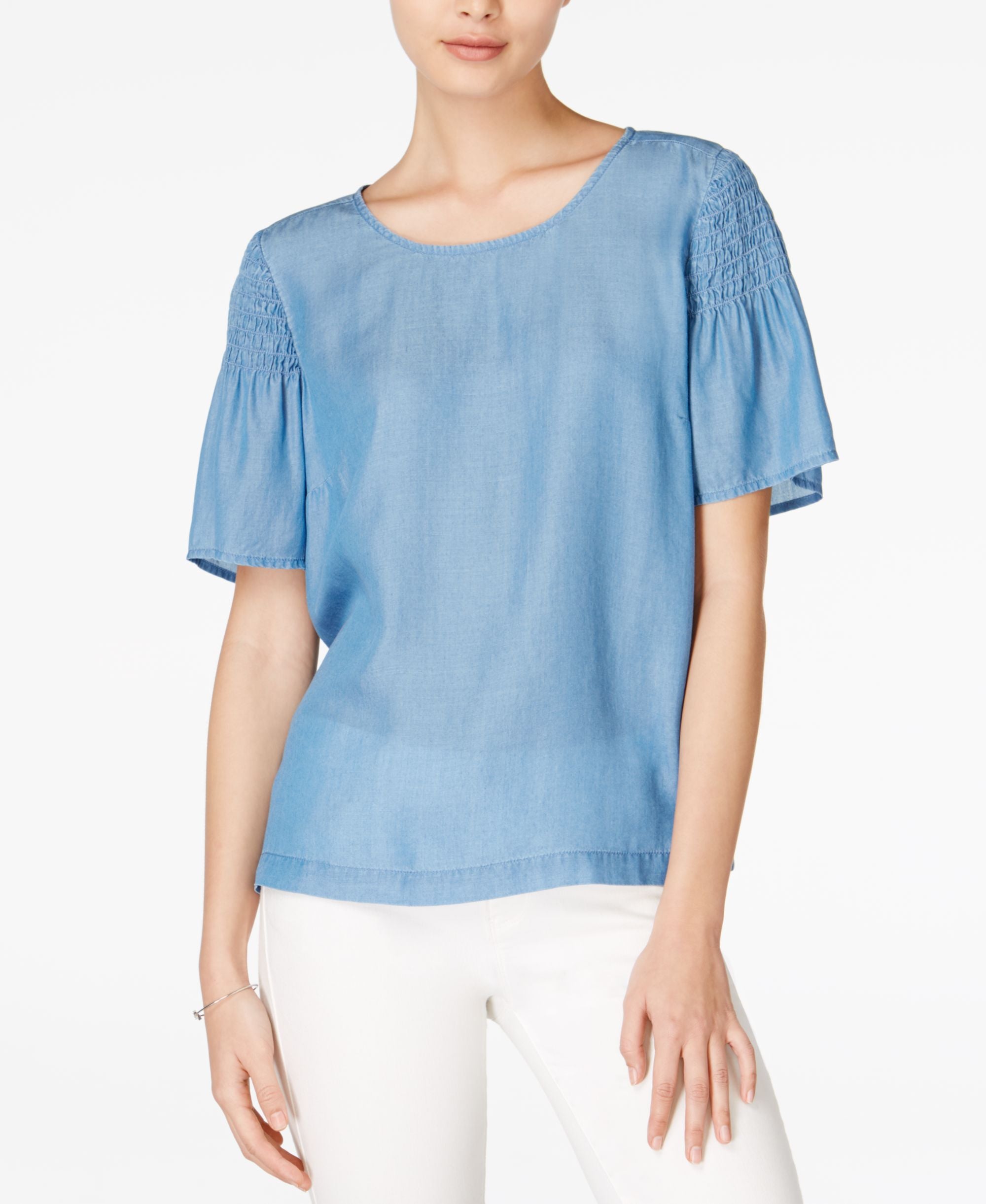 Maison Jules Chambray Elastic Detail Premium Top