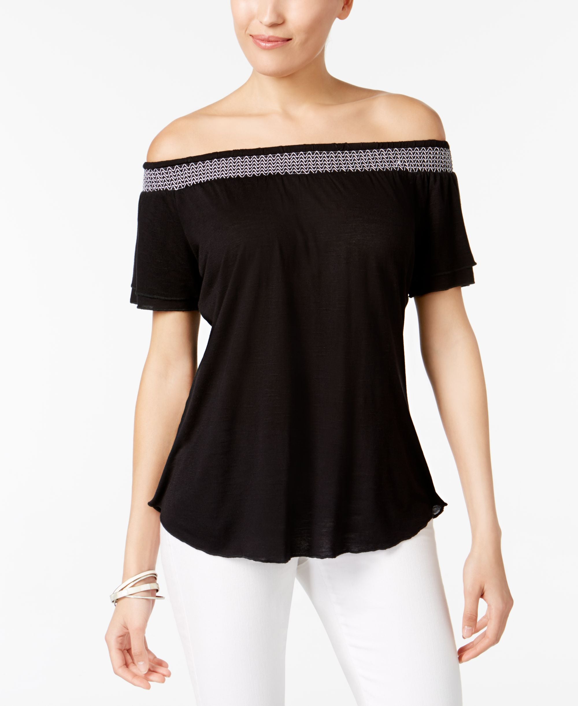 NY Collection Petite Smocked Off The Shoulder Premium Top