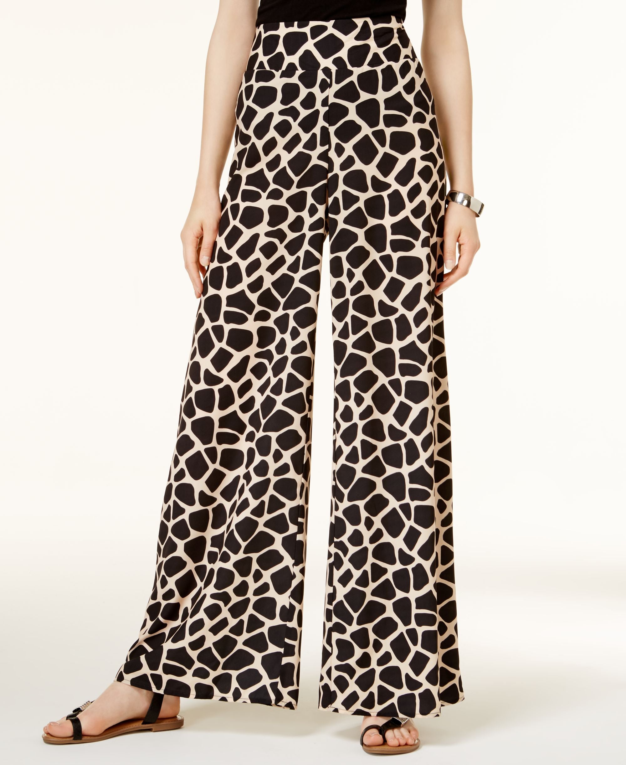 BAR III Giraffe Print Wide-Leg Signature Pants