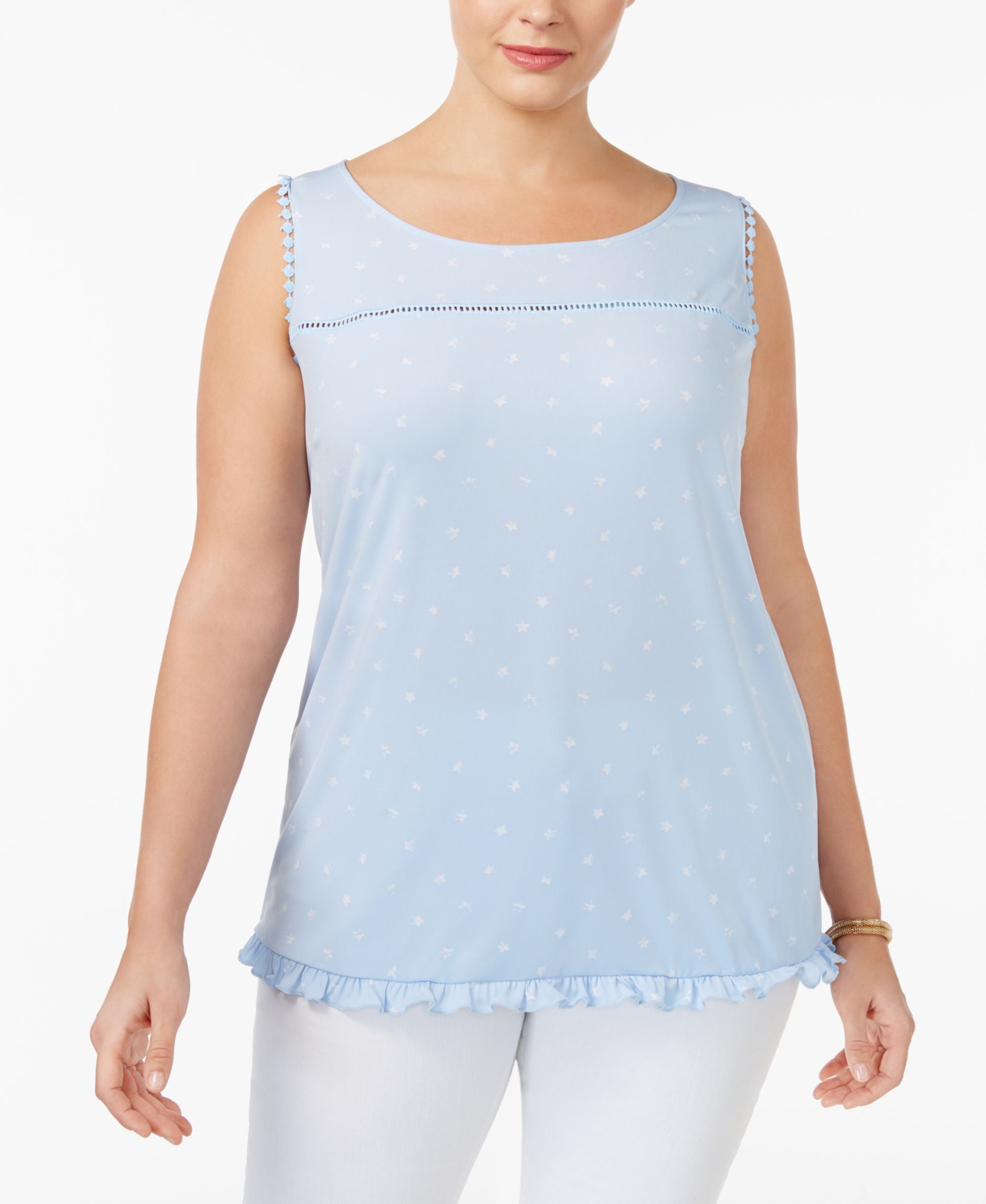Ny Collection Plus Size Printed Button Back Premium Top