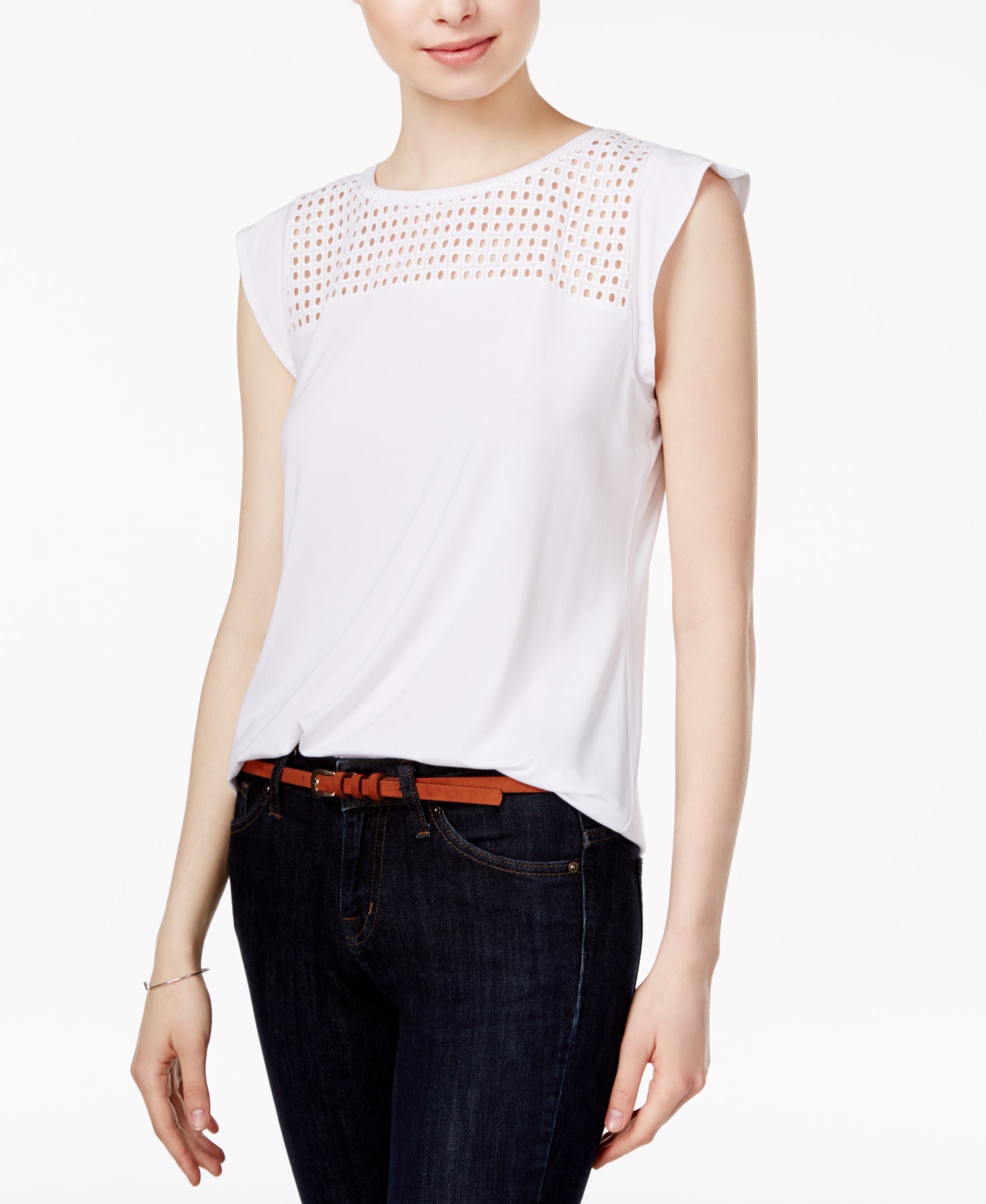 Maison Jules Flutter-Sleeve Eyelet Detail Premium Top
