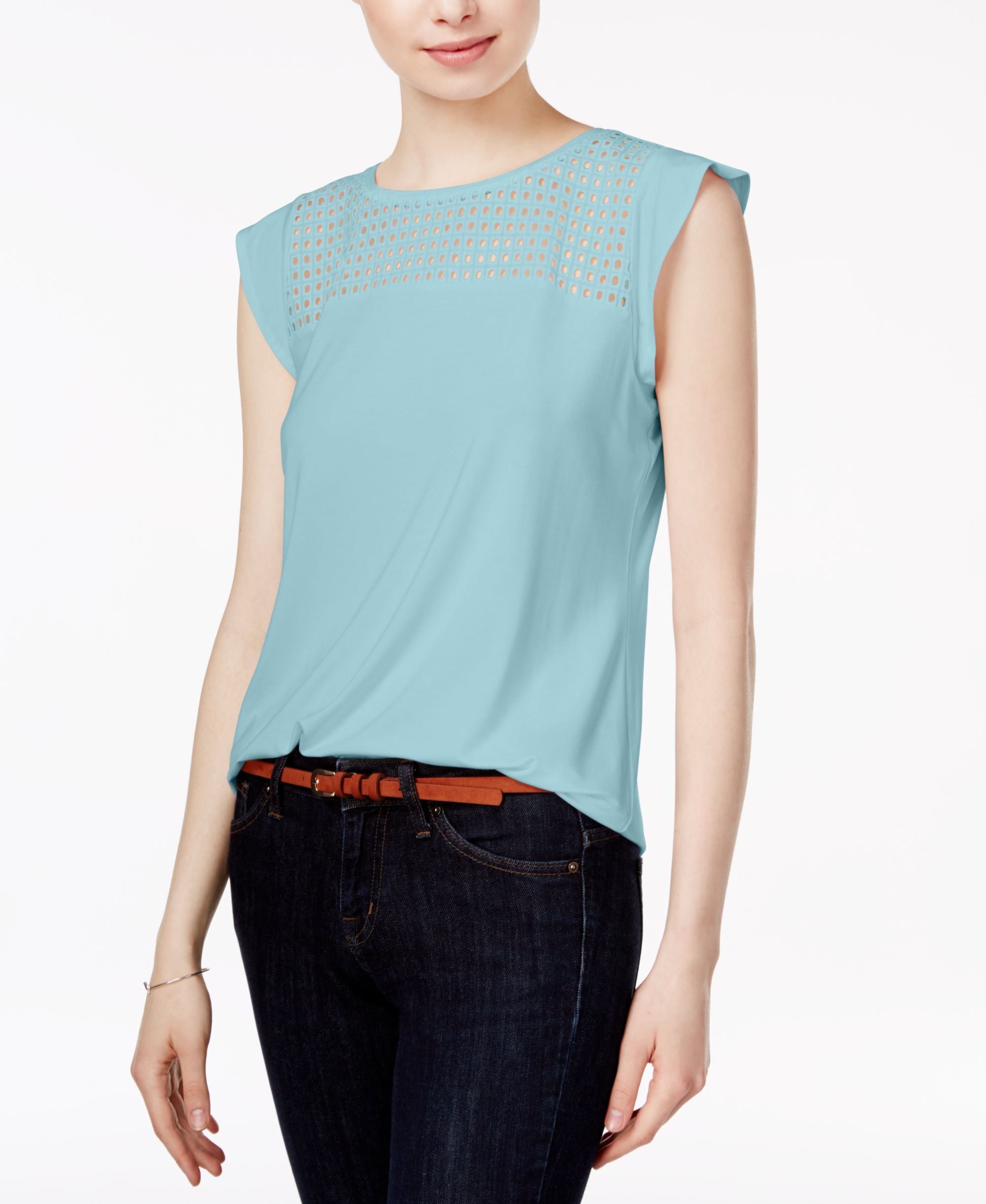 Maison Jules Flutter-Sleeve Eyelet Detail Premium Top