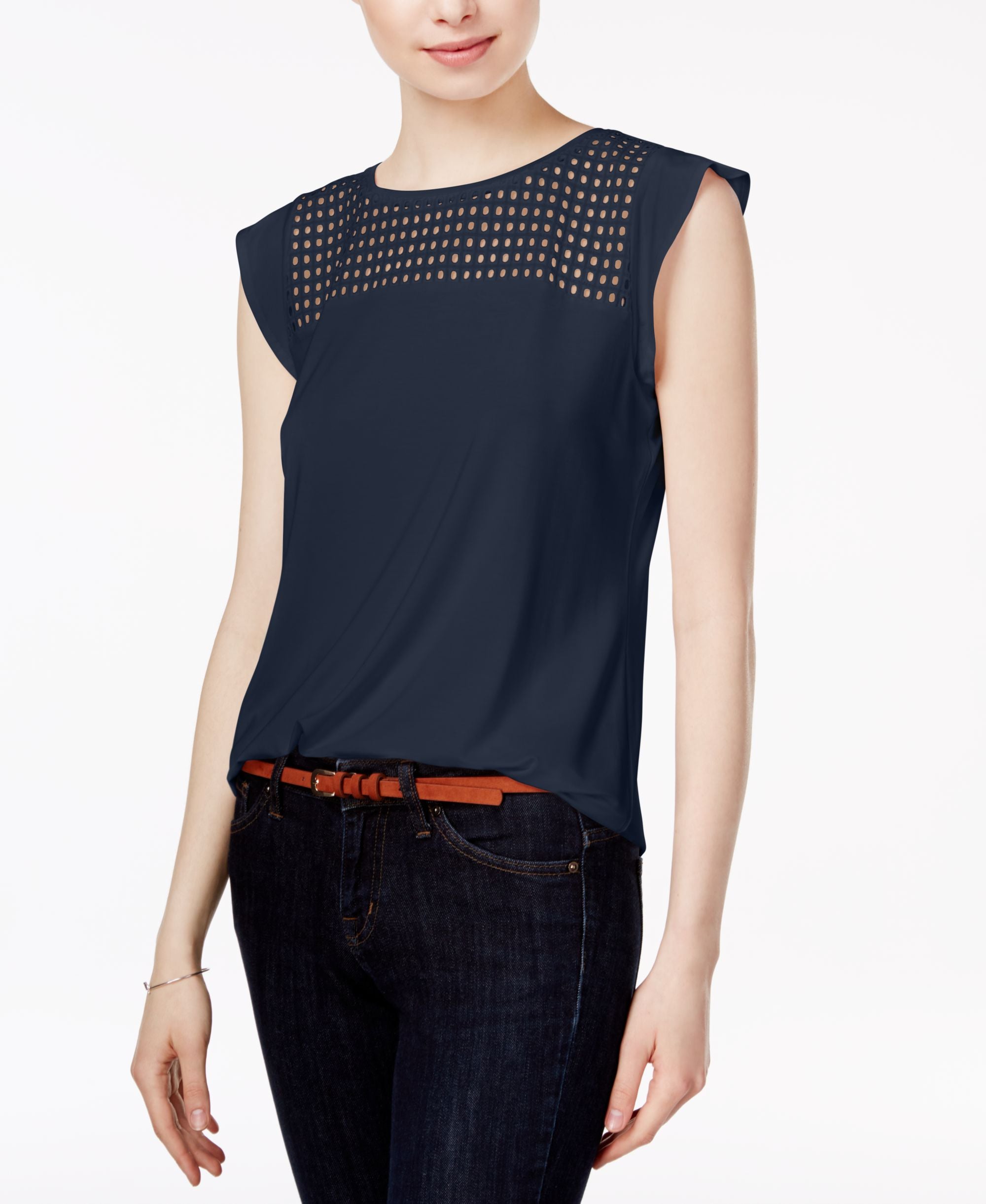 Maison Jules Flutter-Sleeve Eyelet Detail Premium Top