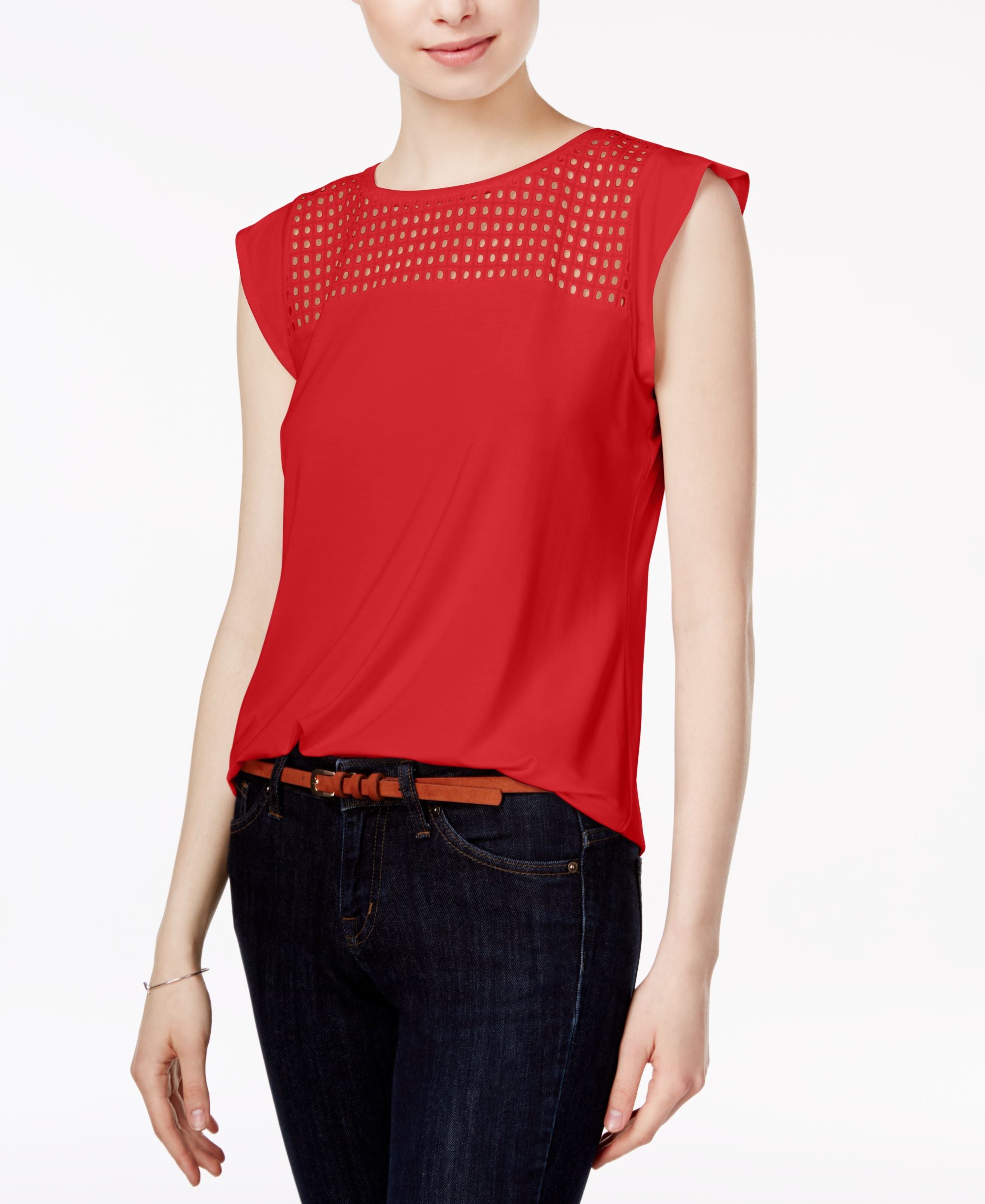 Maison Jules Flutter-Sleeve Eyelet Detail Premium Top