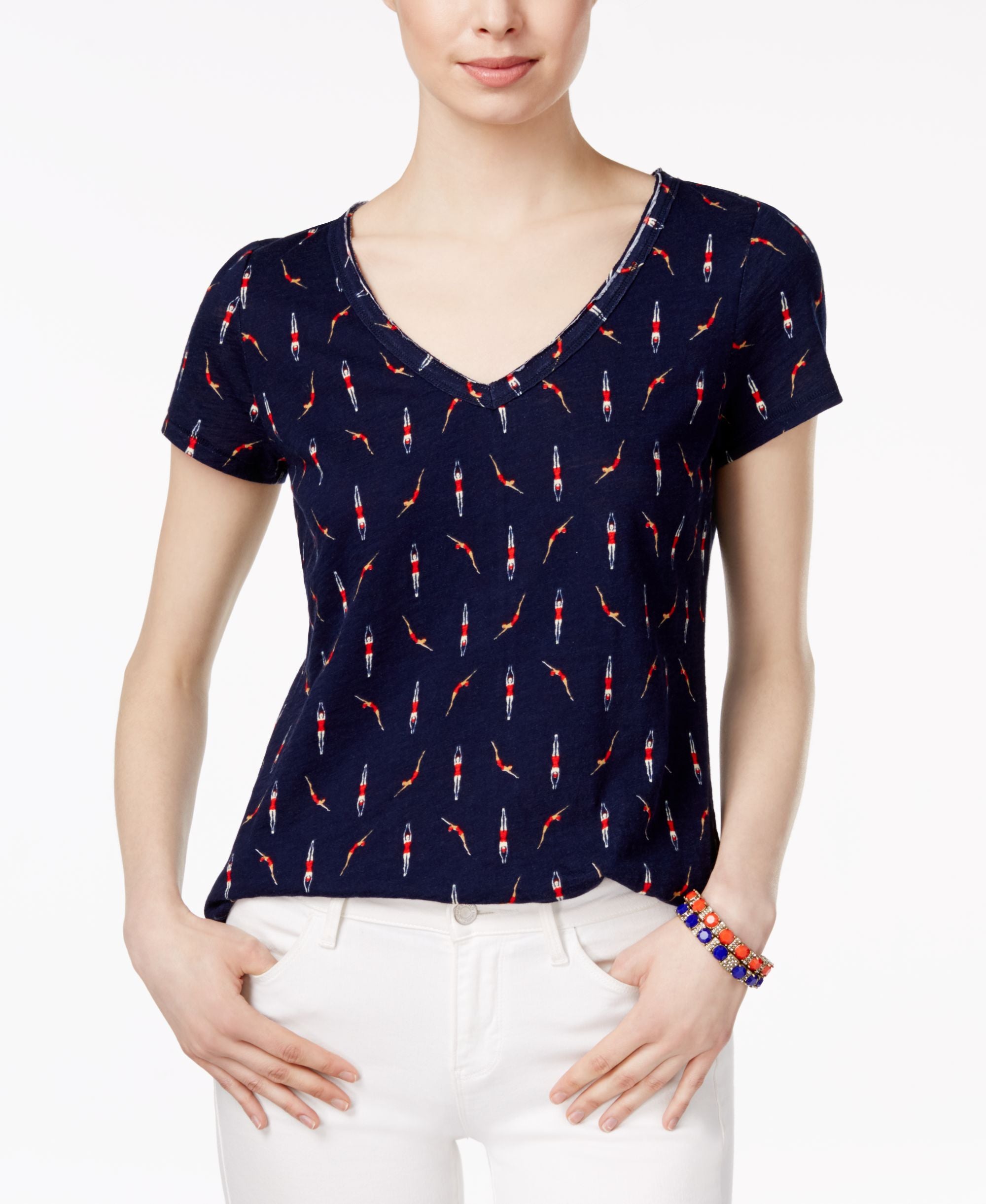 Maison Jules Cotton Printed V Neck T-Modern Shirt