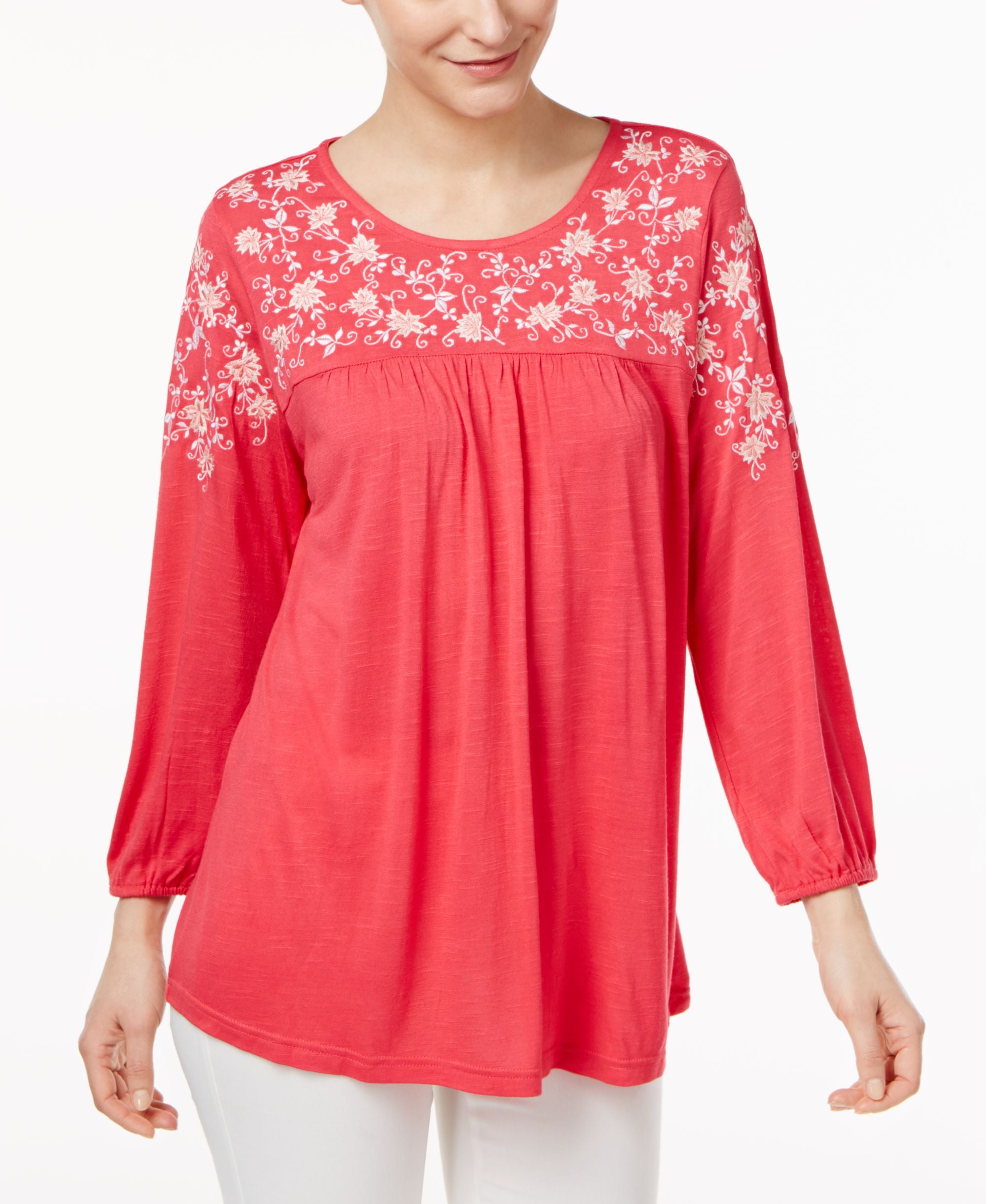 NY Collection Embroidered Signature Blouse