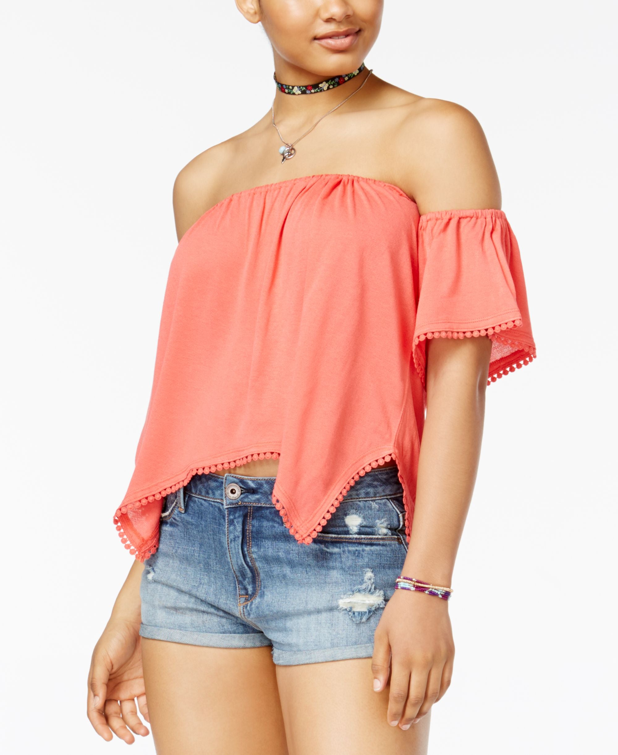 American Rag Juniors Off The Shoulder Crop Premium Top