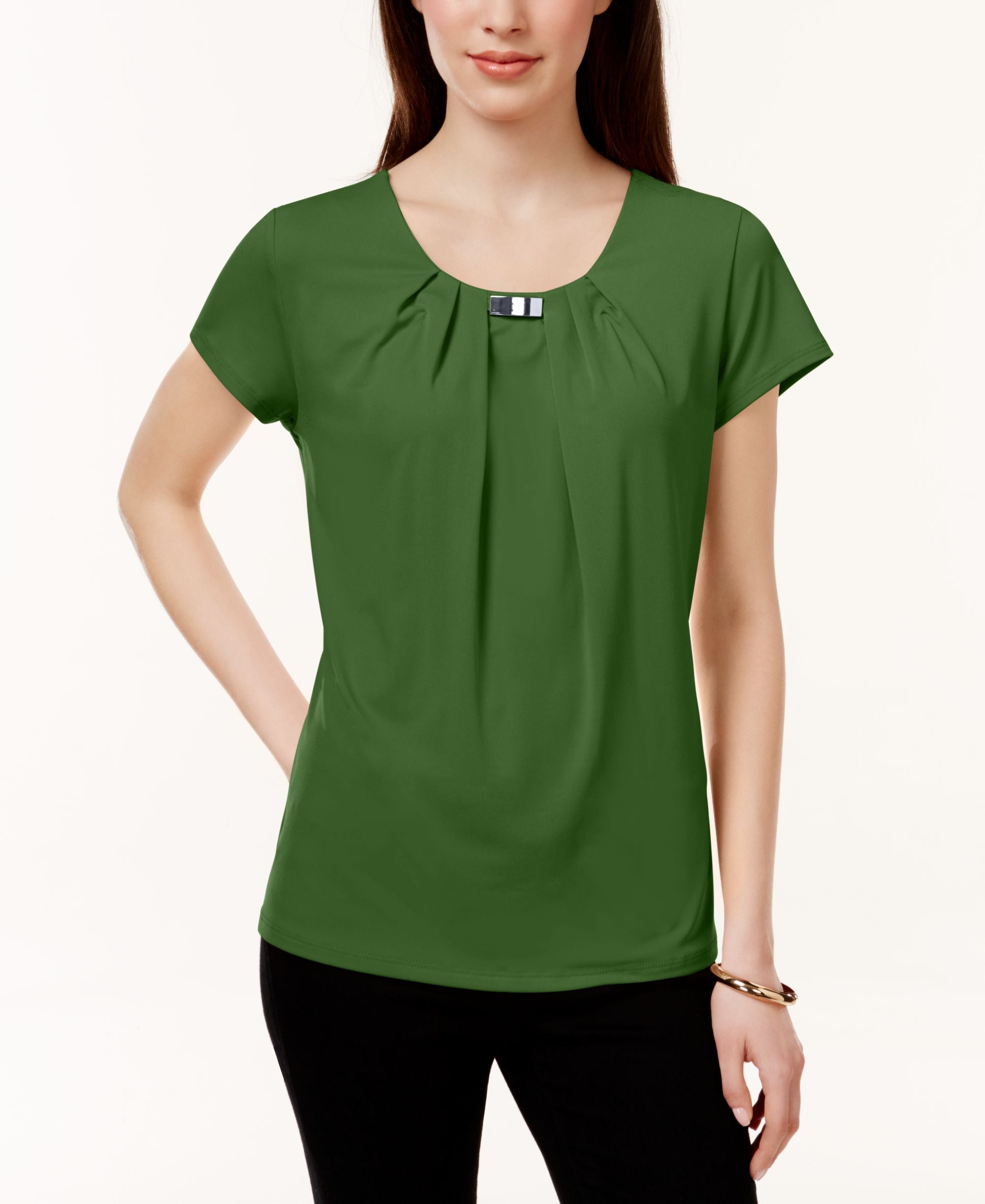 NY Collection Pleated Hardware Trim Premium Top