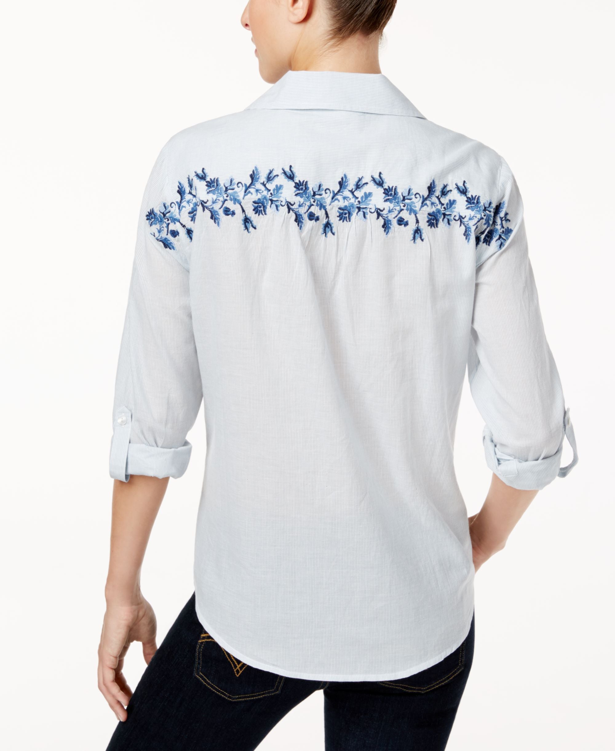 Style & Co Vineyard Coast Cotton Embroidered Modern Shirt