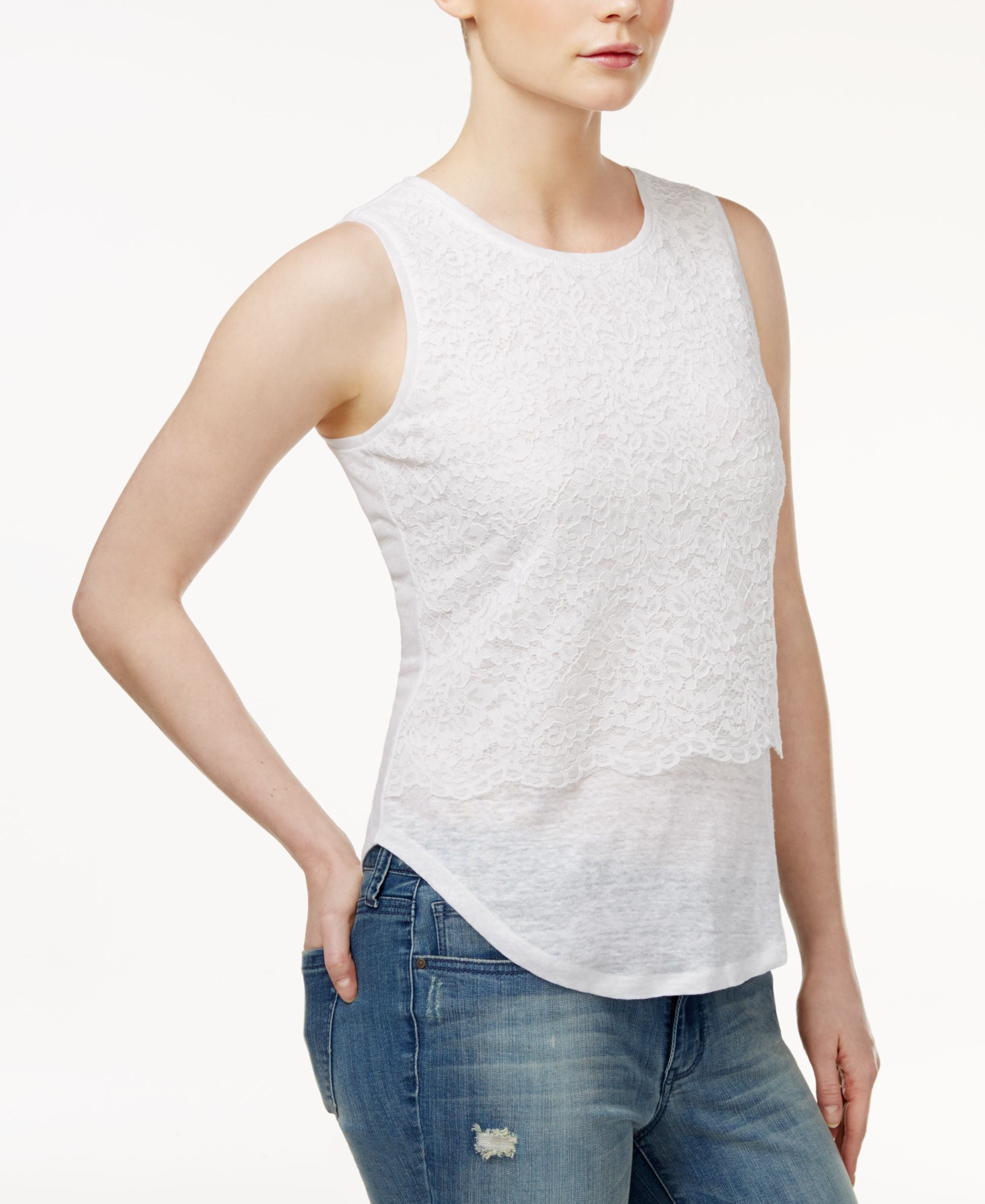 Maison Jules Lace Layered Look Premium Top
