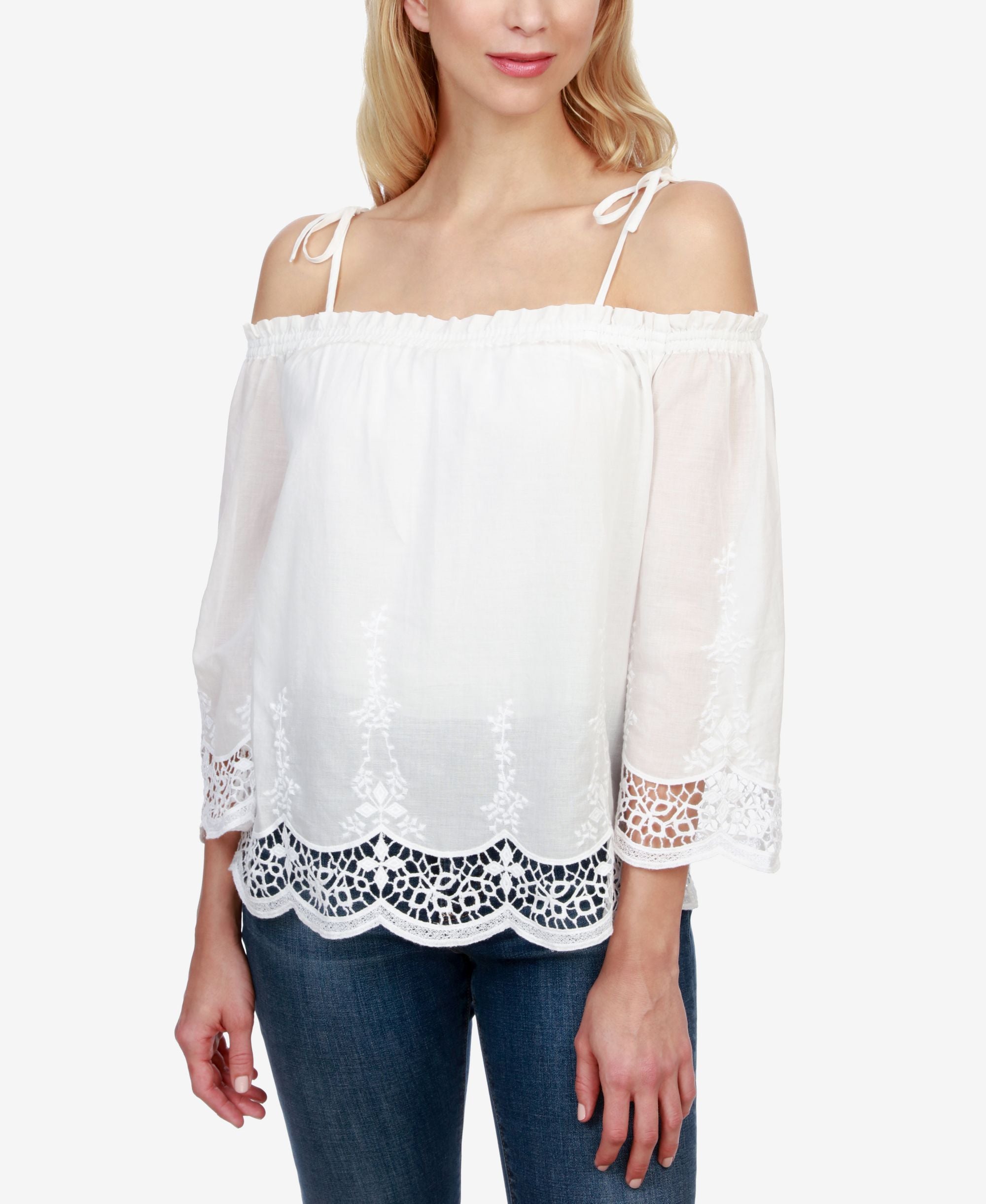 Lucky Brand Cotton Eyelet Trim Premium Top