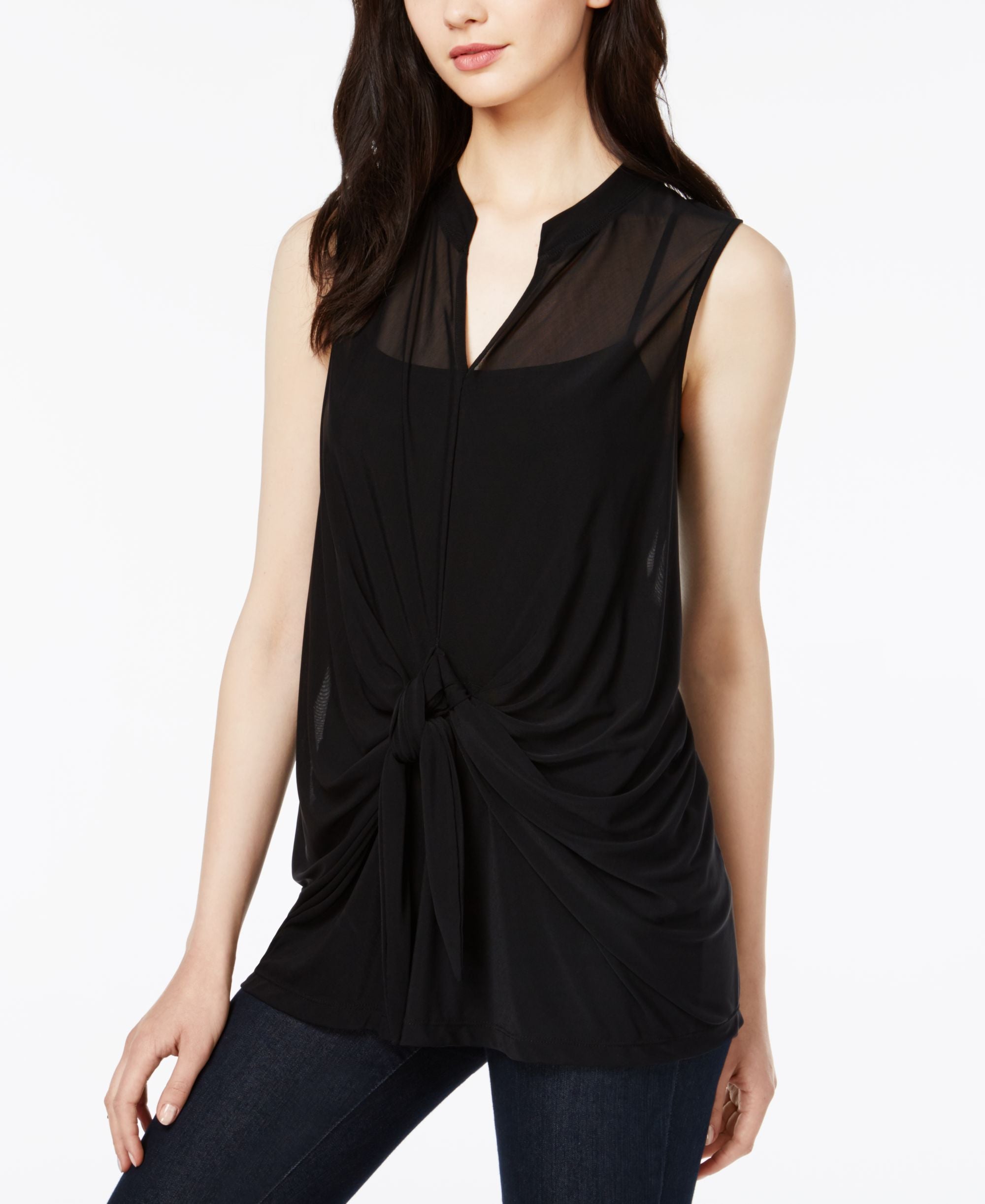 BAR III Tie Front Illusion Premium Top